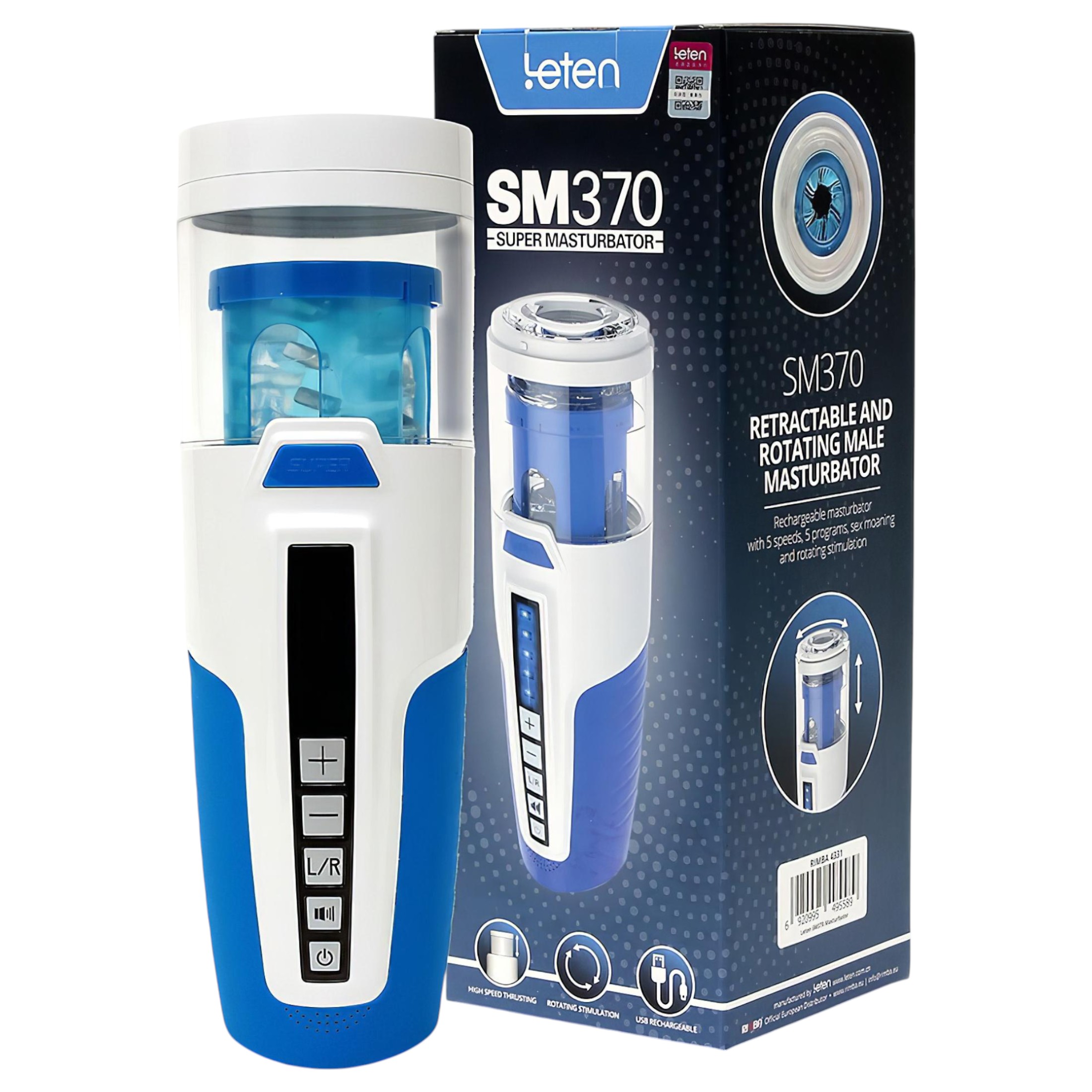 Leten SM370 – nyögő, forgó maszturbátor (fehér)
