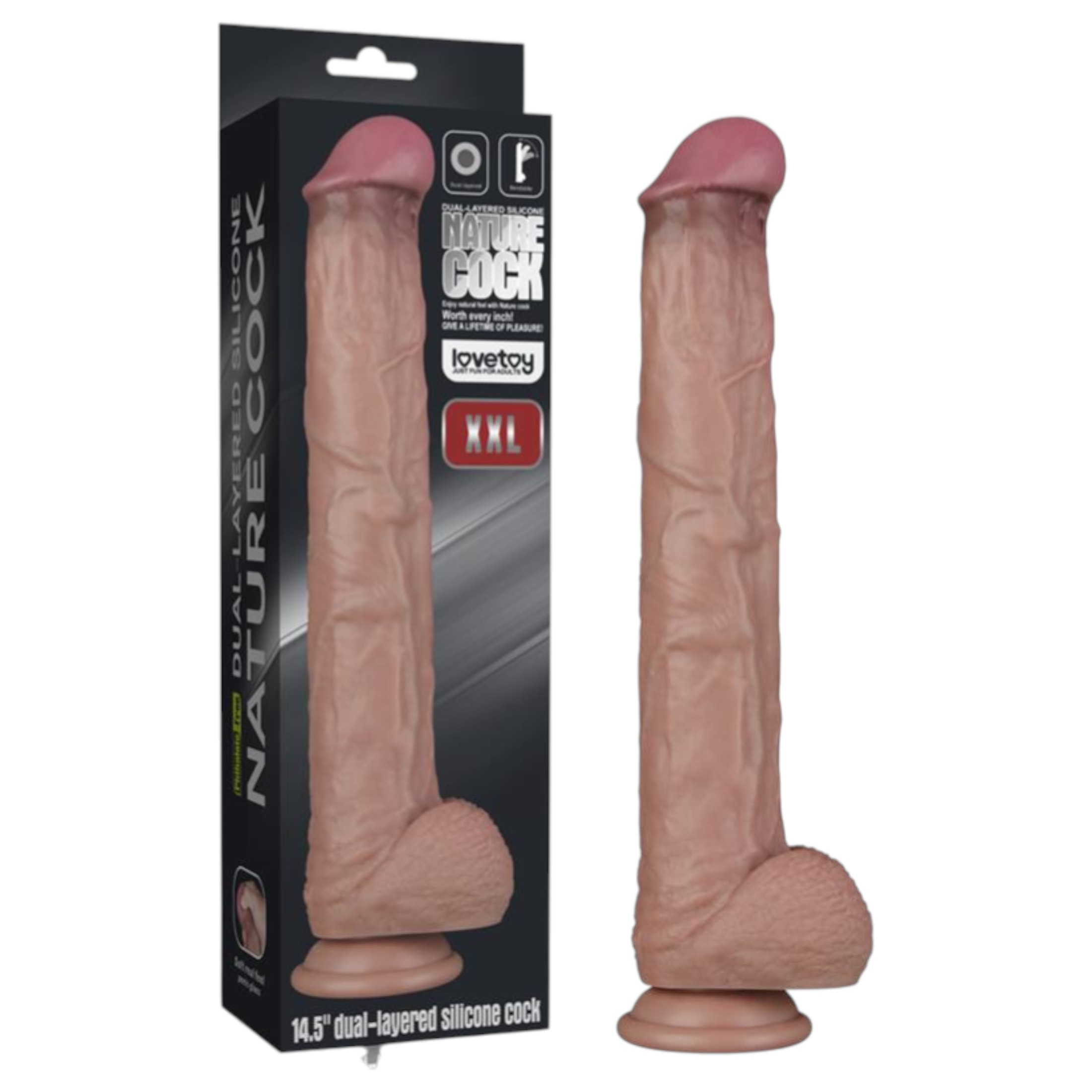 Lovetoy – kétrétegű XXL dildó – 36,5 cm – (natúr)