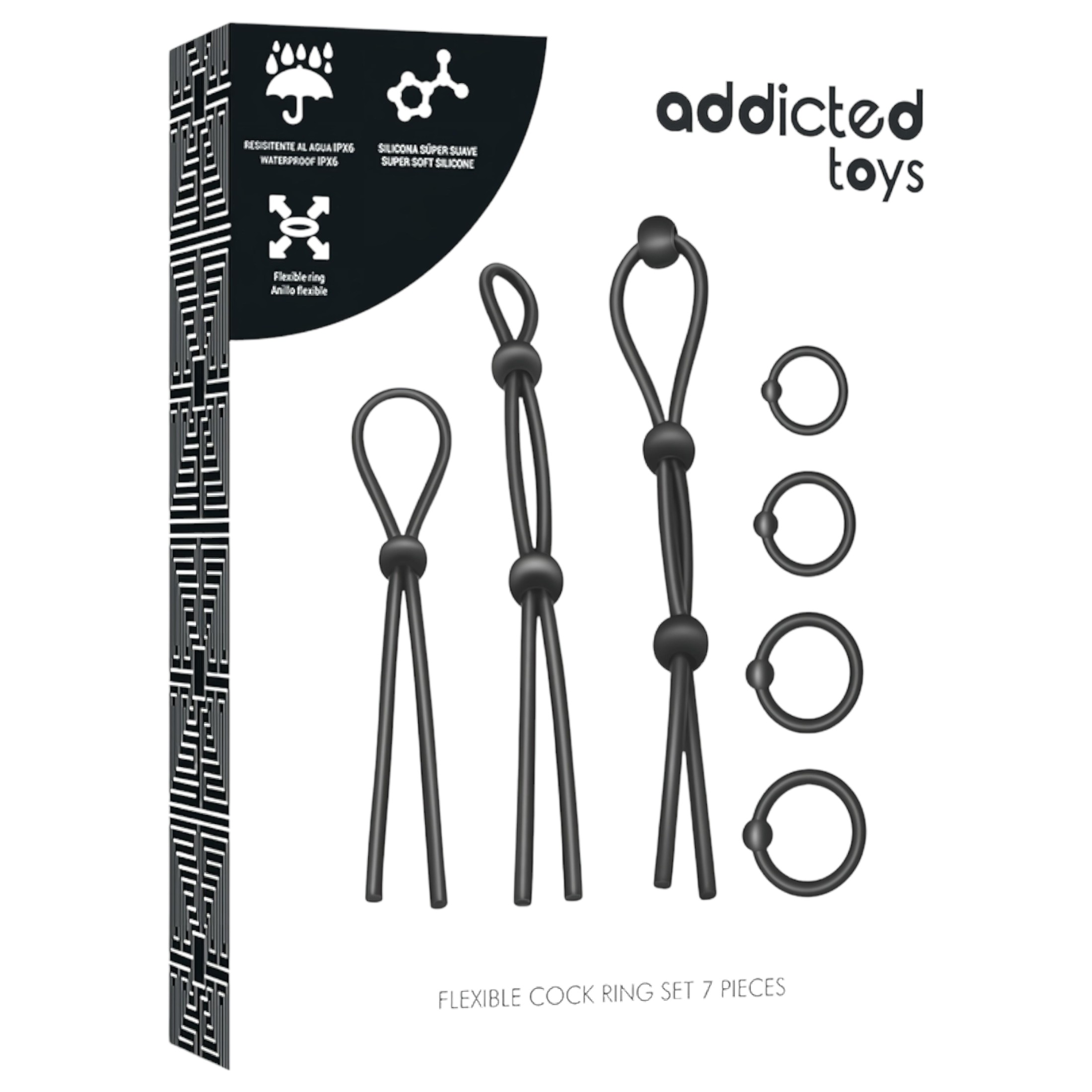 Addicted Toys – szilikon péniszgyűrű szett – 7db (fekete)