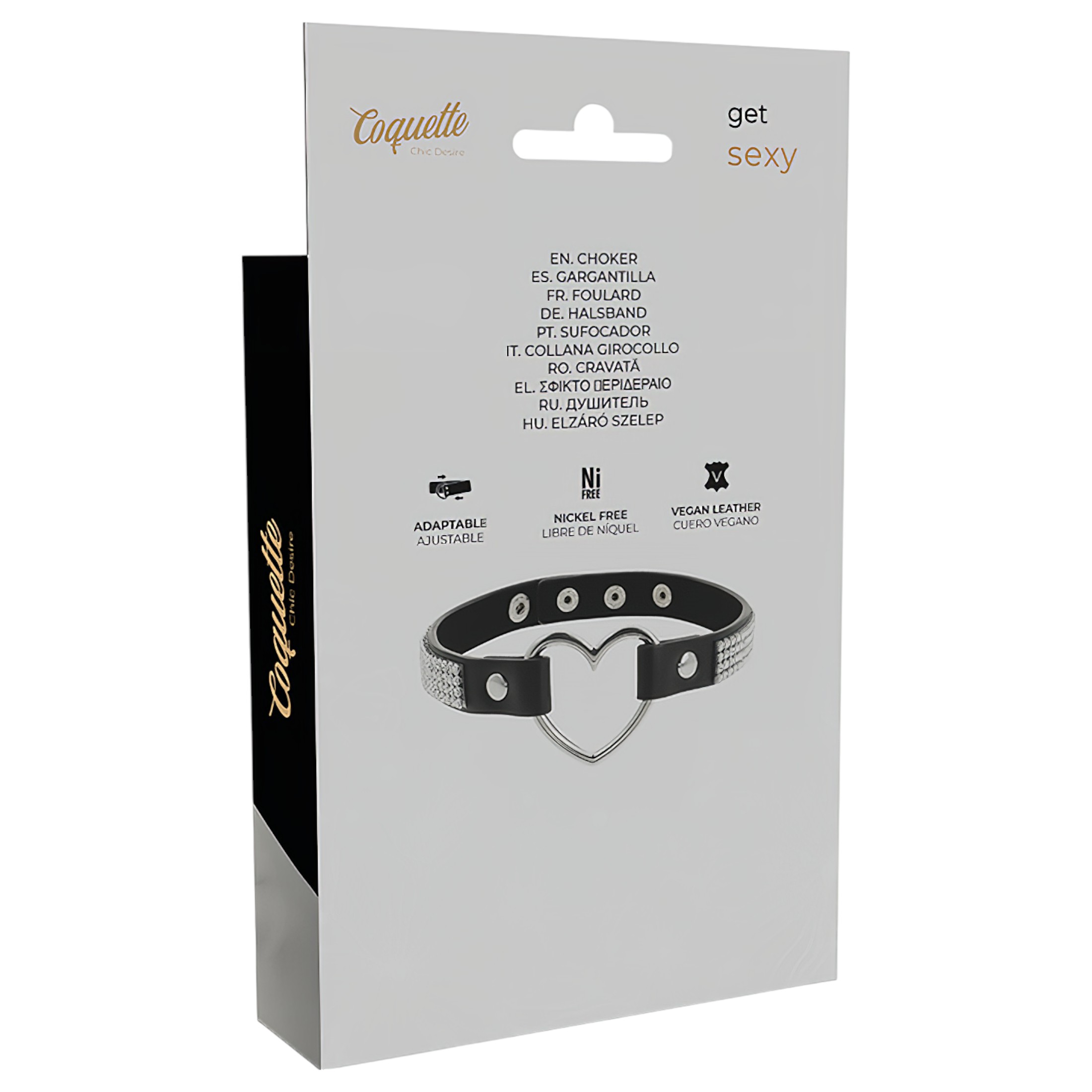 Coquette – strasszos choker szív medállal (fekete)
