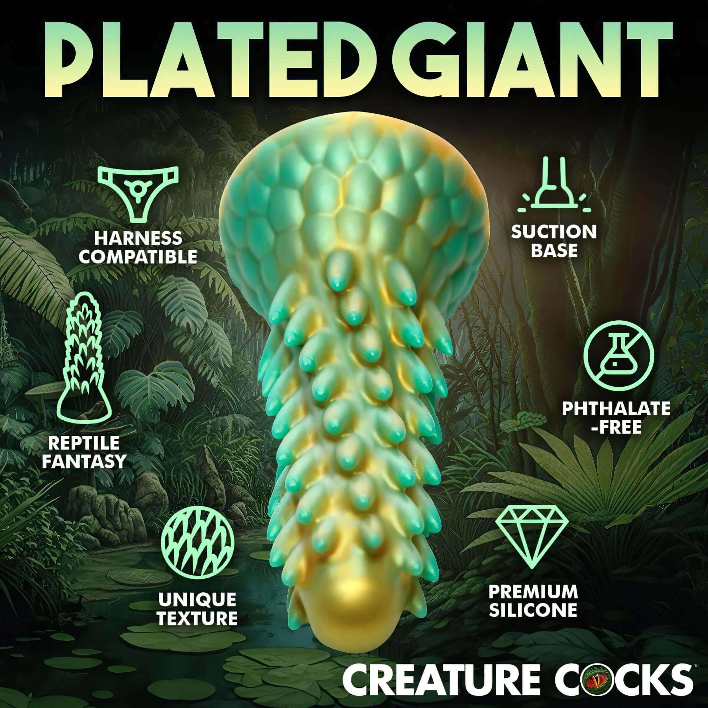Creature Cocks Stegosaurus – szilikon dildó – 20cm (zöld)
