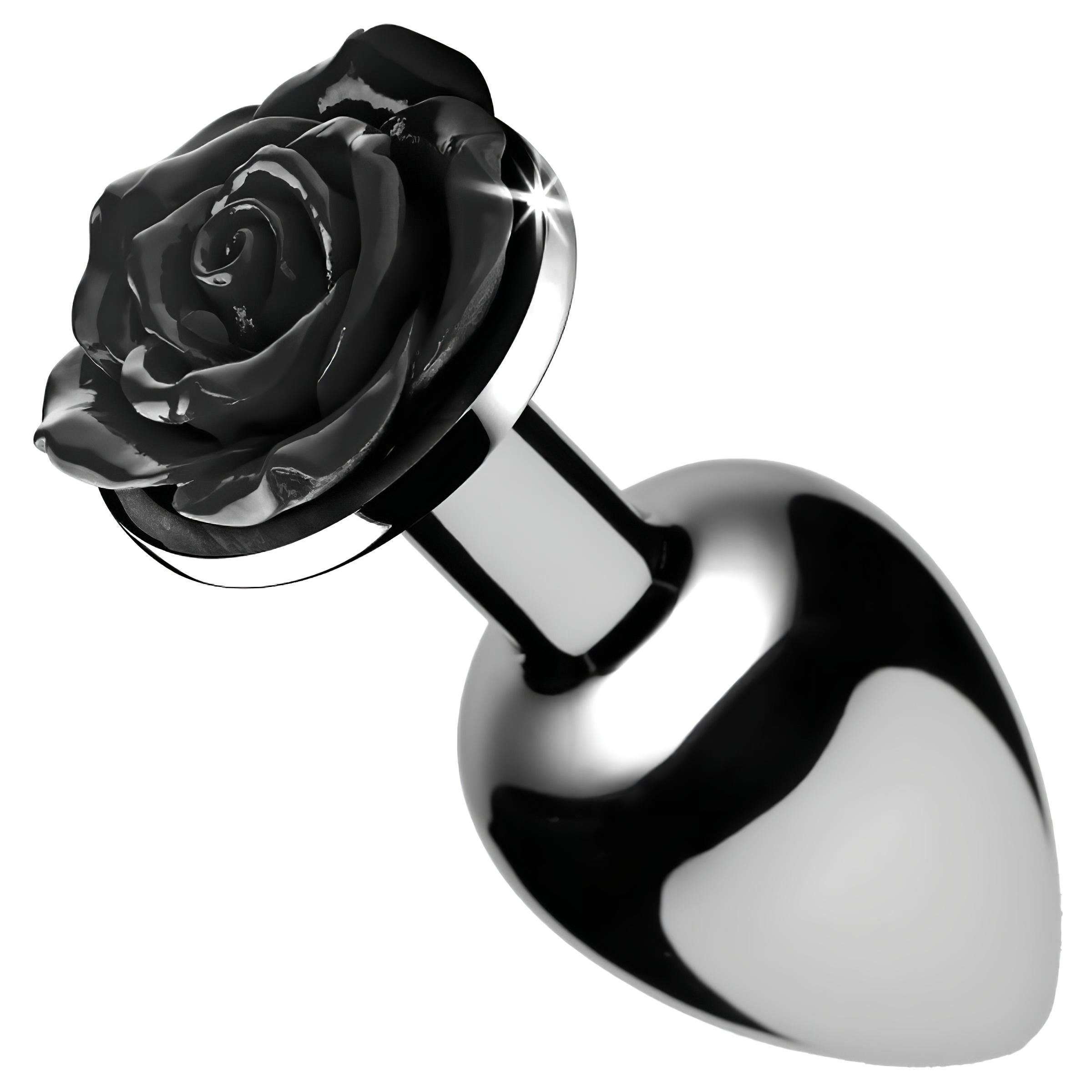 Booty Sparks Black Rose – alumínium anál plug (ezüst-fekete)