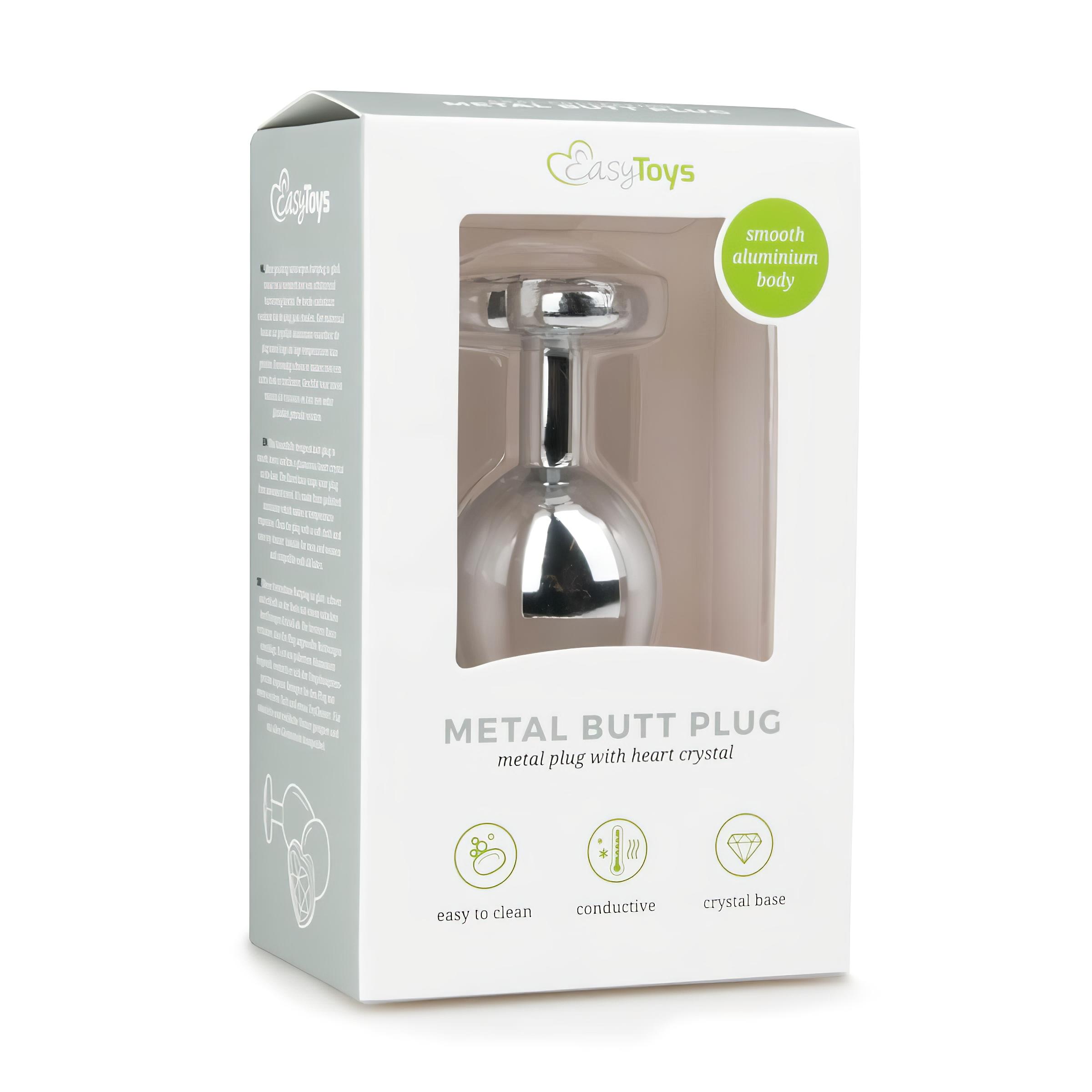 Easytoys Metal No.7 – szíves anál plug fehér kővel – ezüst