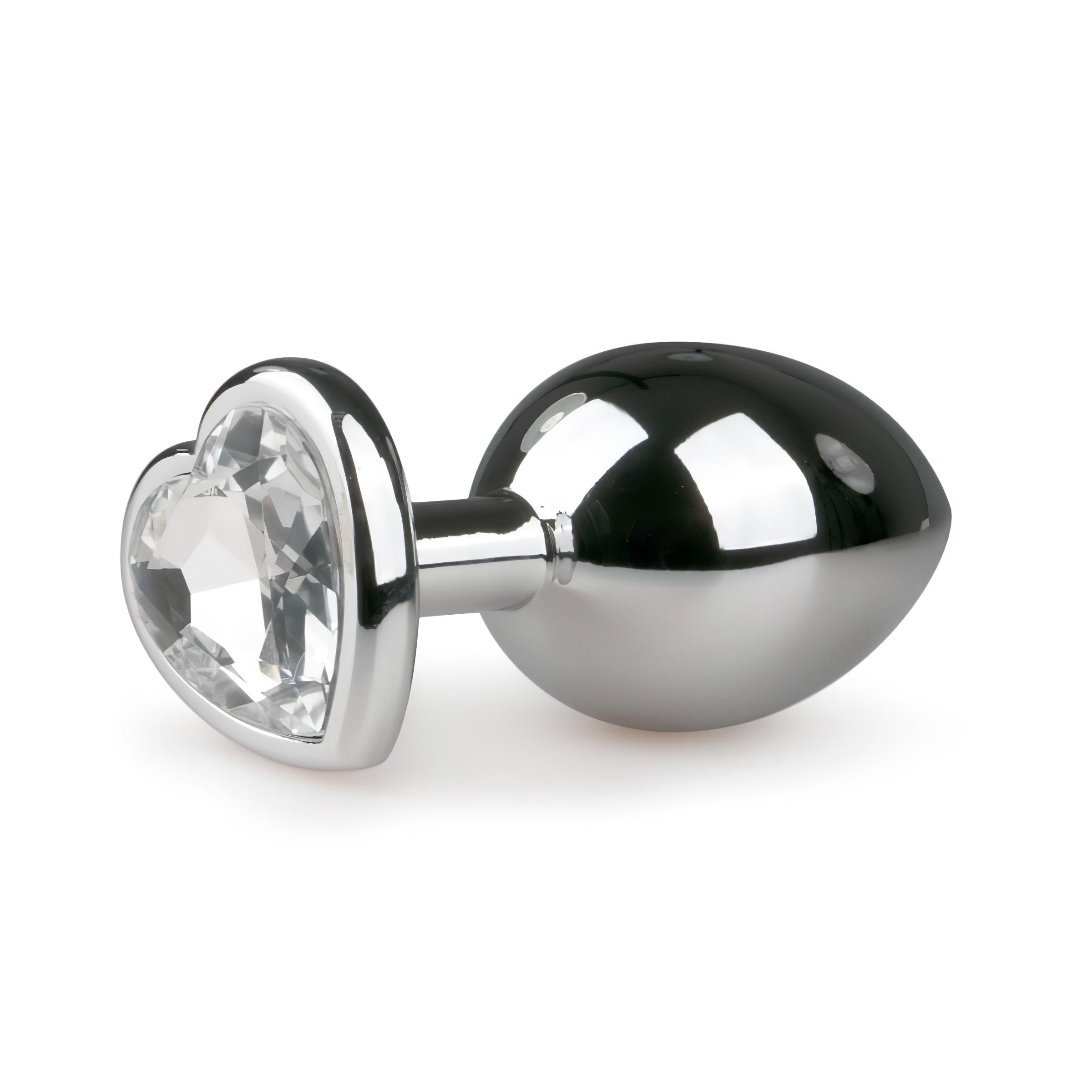 Easytoys Metal No.7 – szíves anál plug fehér kővel – ezüst