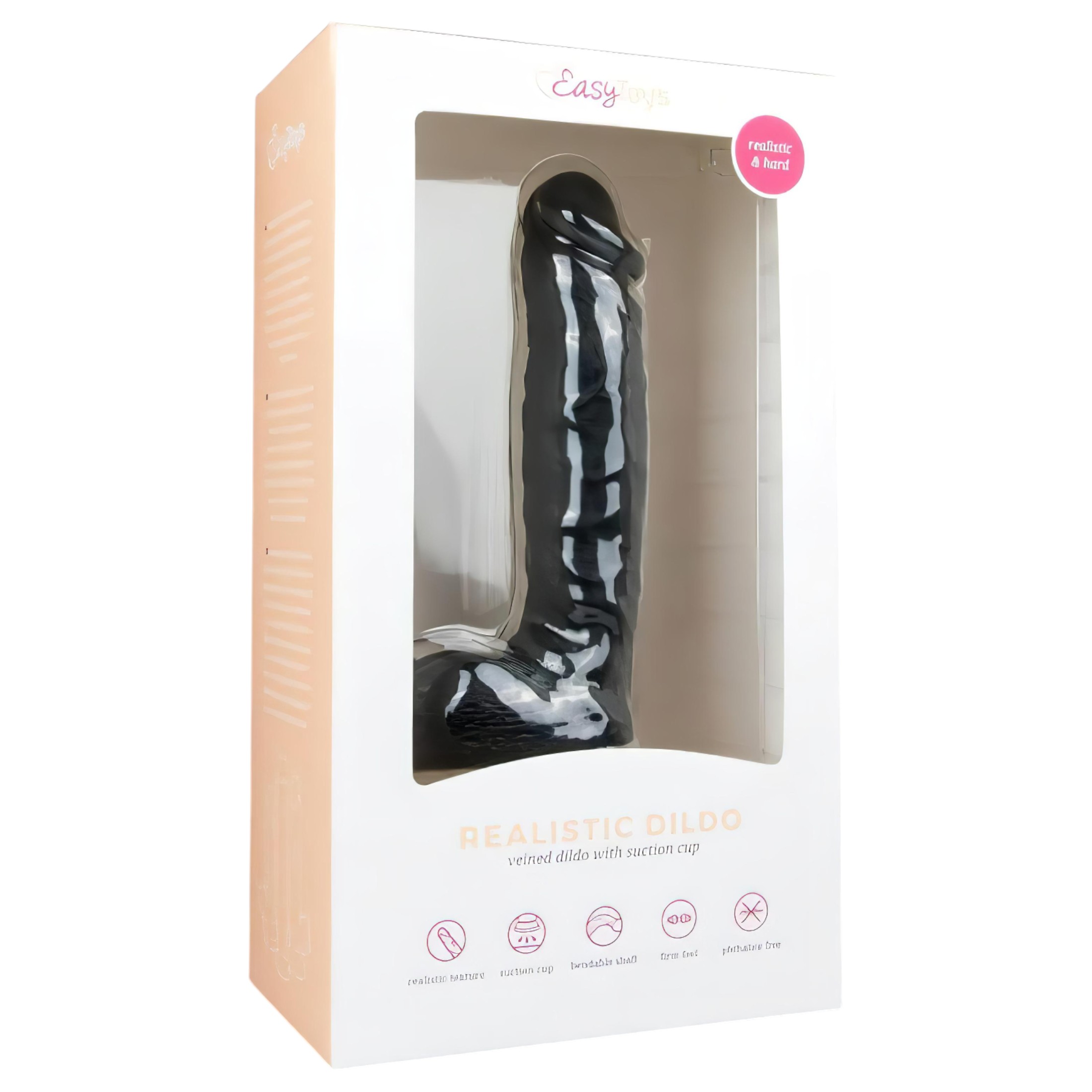 Easytoys – tapadókorongos, herés dildó (22,5cm) – fekete