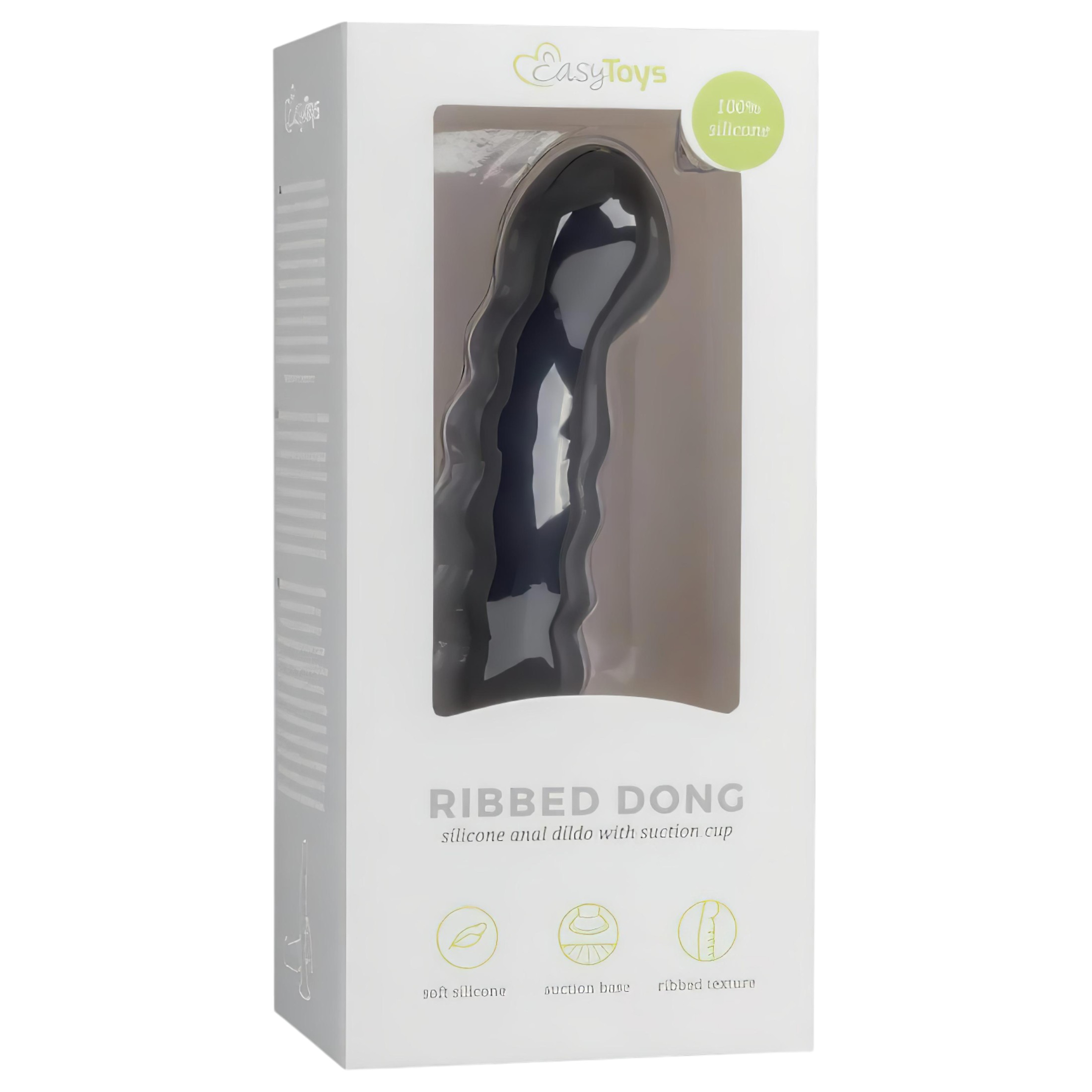Easytoys Ribbed – tapadókorongos anál dildó (14cm) – fekete