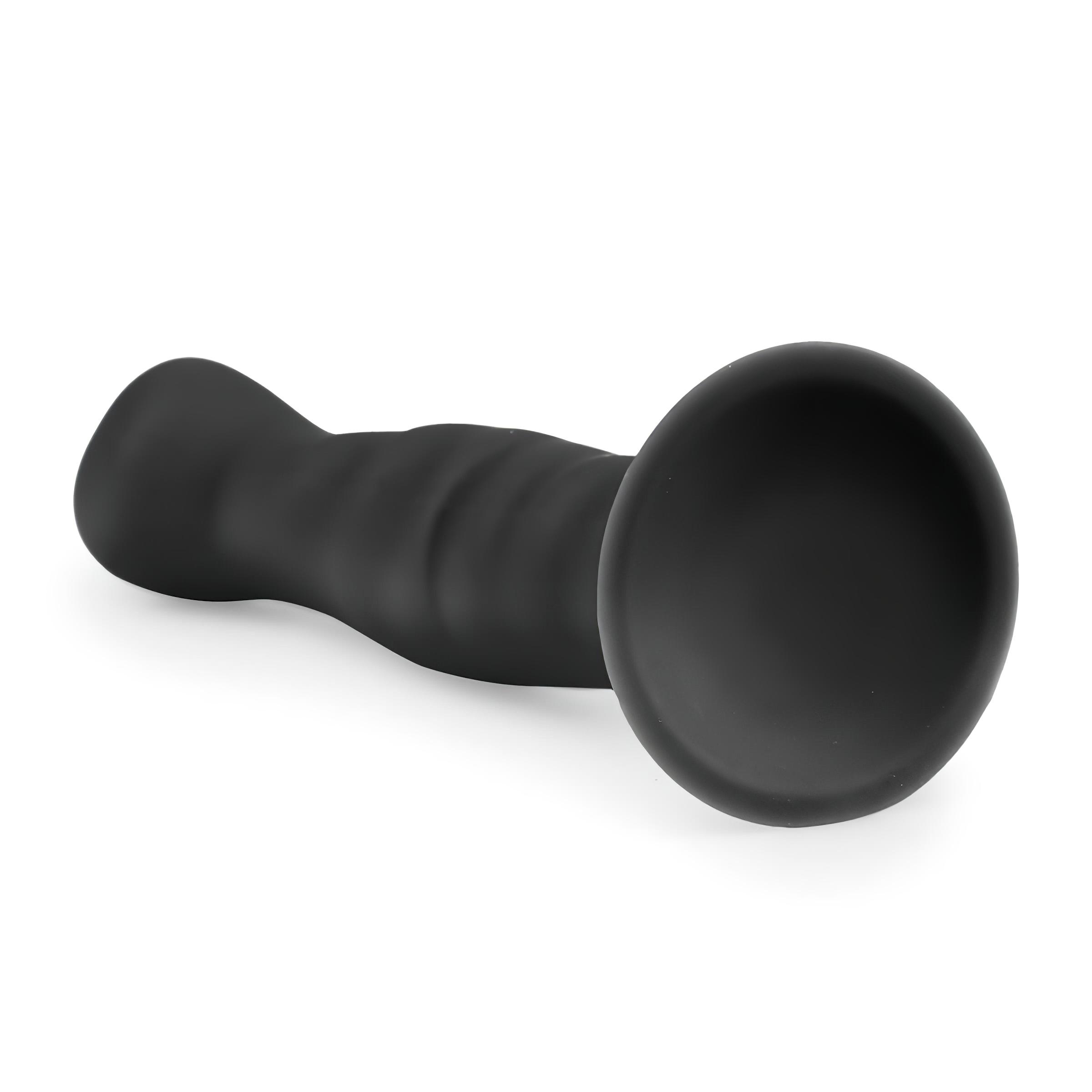 Easytoys Ribbed – tapadókorongos anál dildó (14cm) – fekete