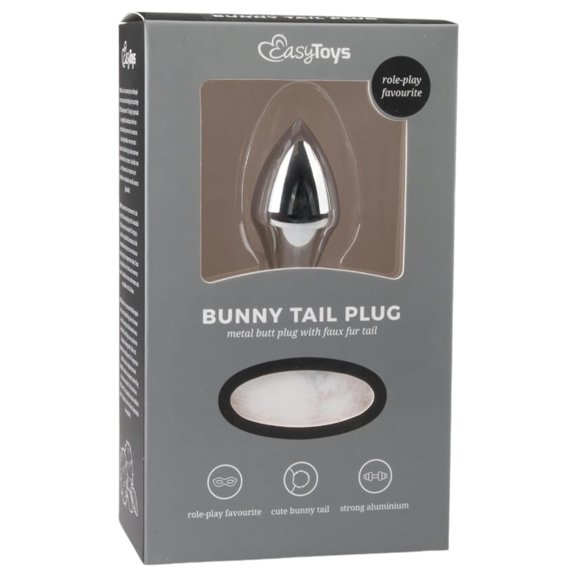 Easytoys Bunny NO1 – fém anál plug nyuszifarokkal (ezüst-fehér)