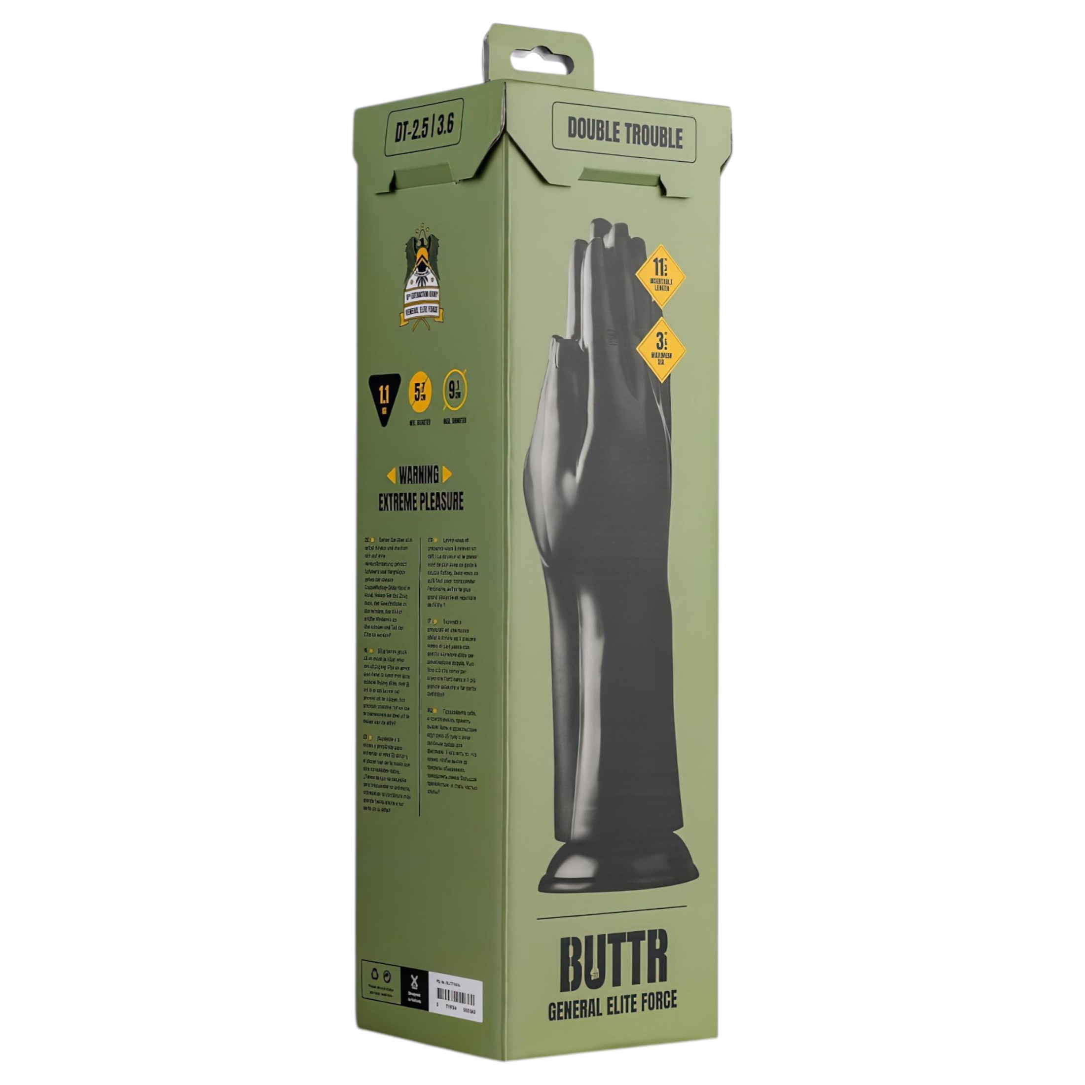 BUTTR Double Trouble – tapadókorongos fisting dildó (fekete)