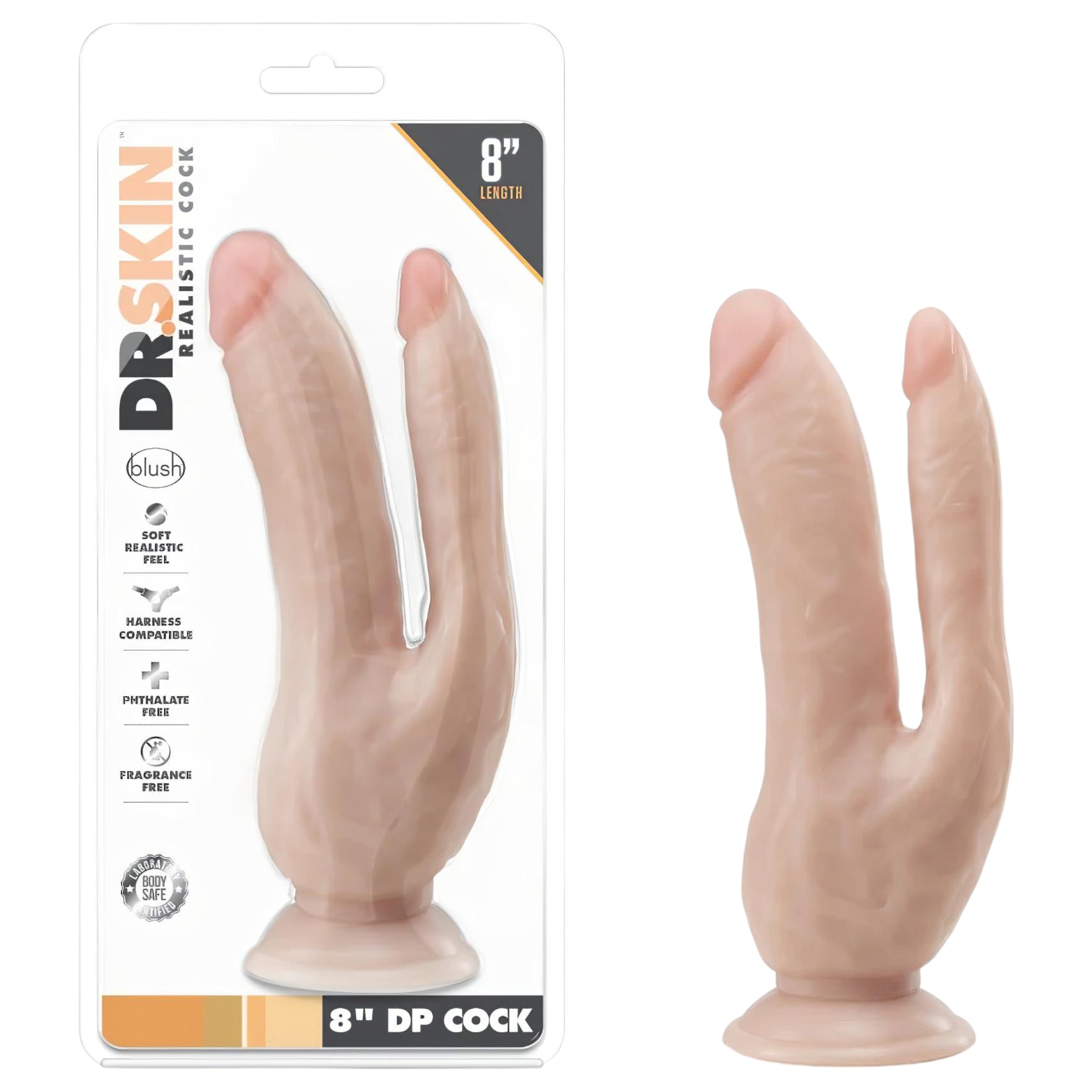 Dr. Skin 8 – tapadókorongos dupla dildó (natúr)