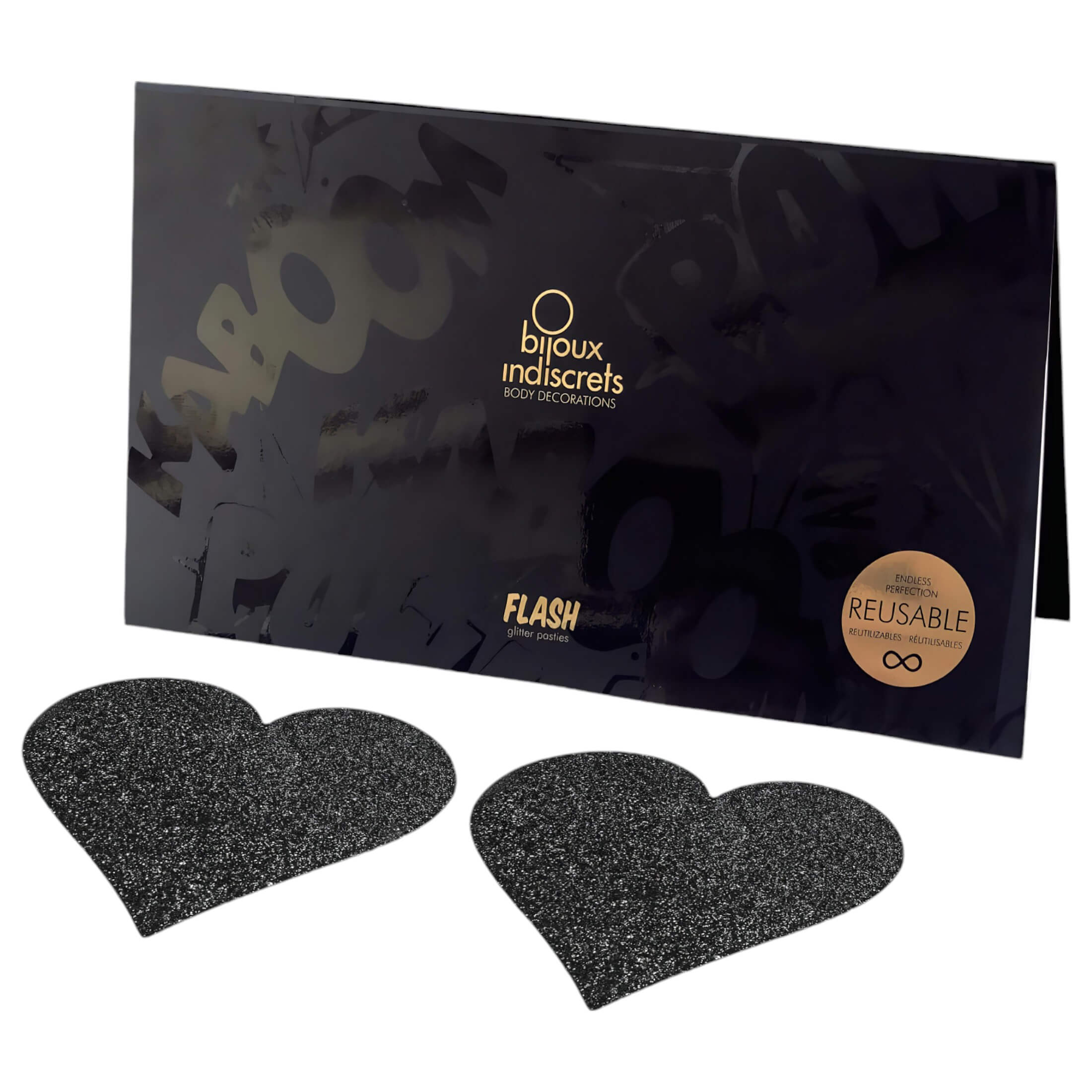 Bijoux Indiscrets Flash – szív alakú mellbimbó matrica (fekete)