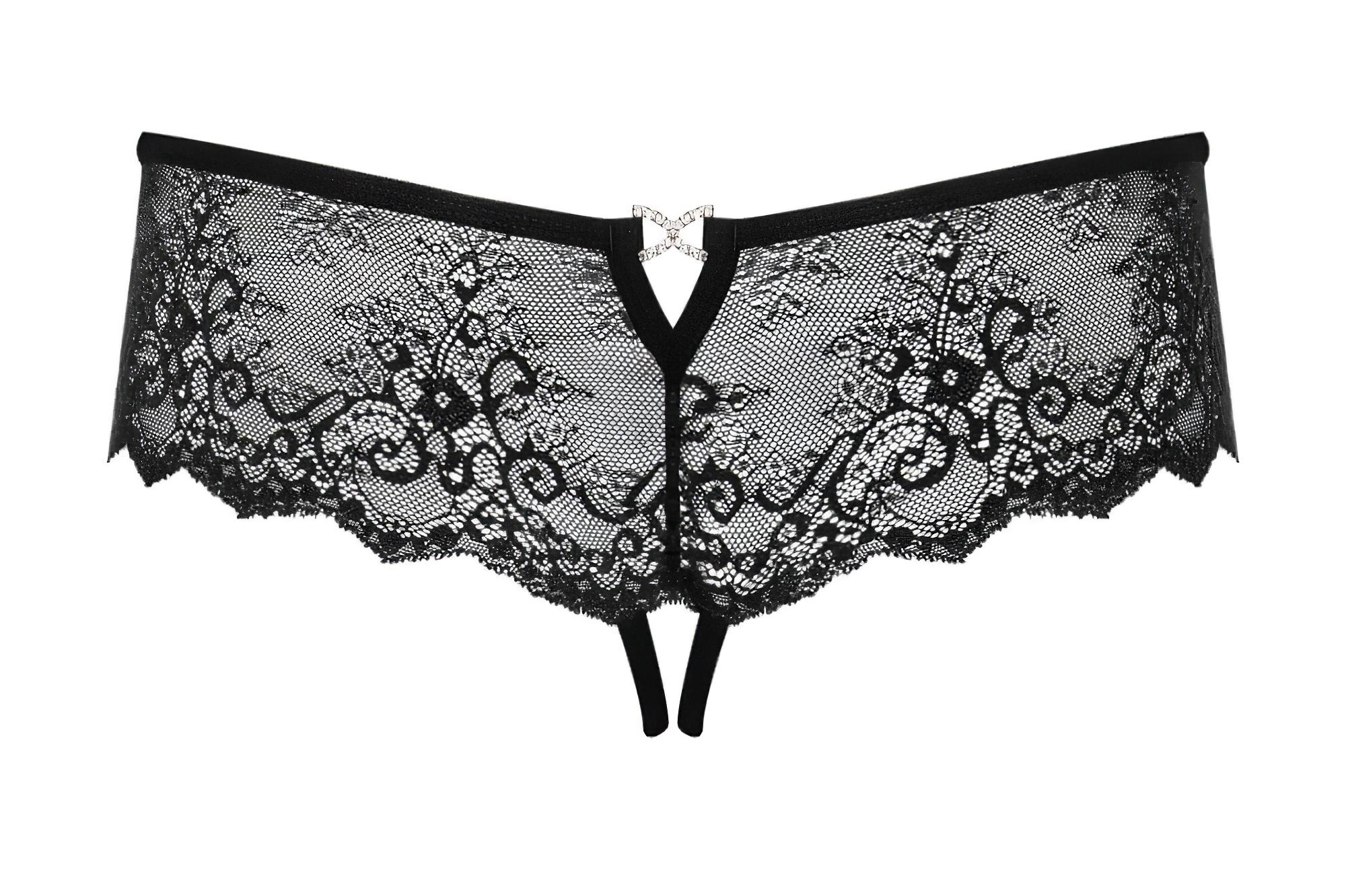 Obsessive Merossa – strasszos, nyitott női tanga – fekete