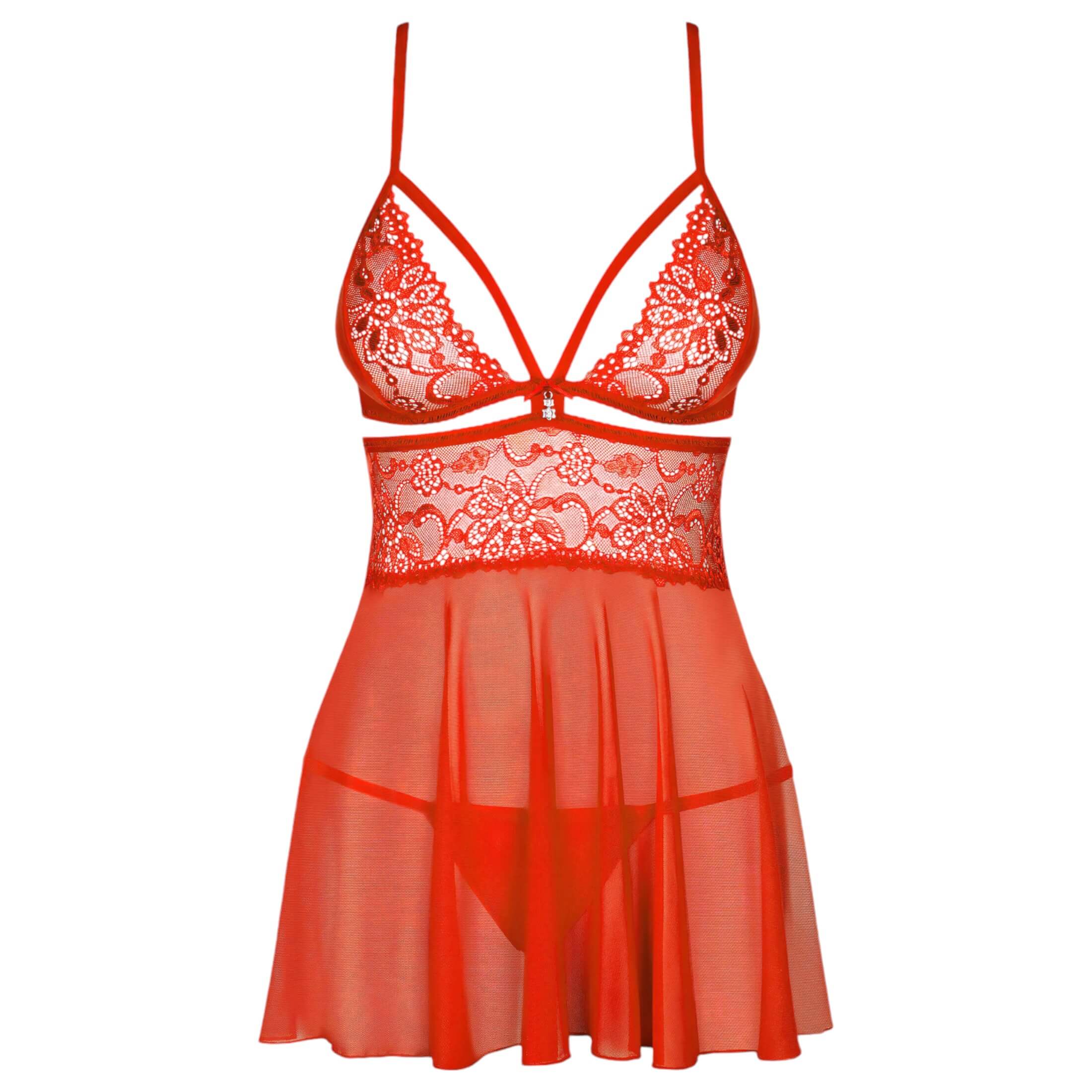 Obsessive 838-BAB-3 – pikáns csipkés babydoll és tanga (piros)