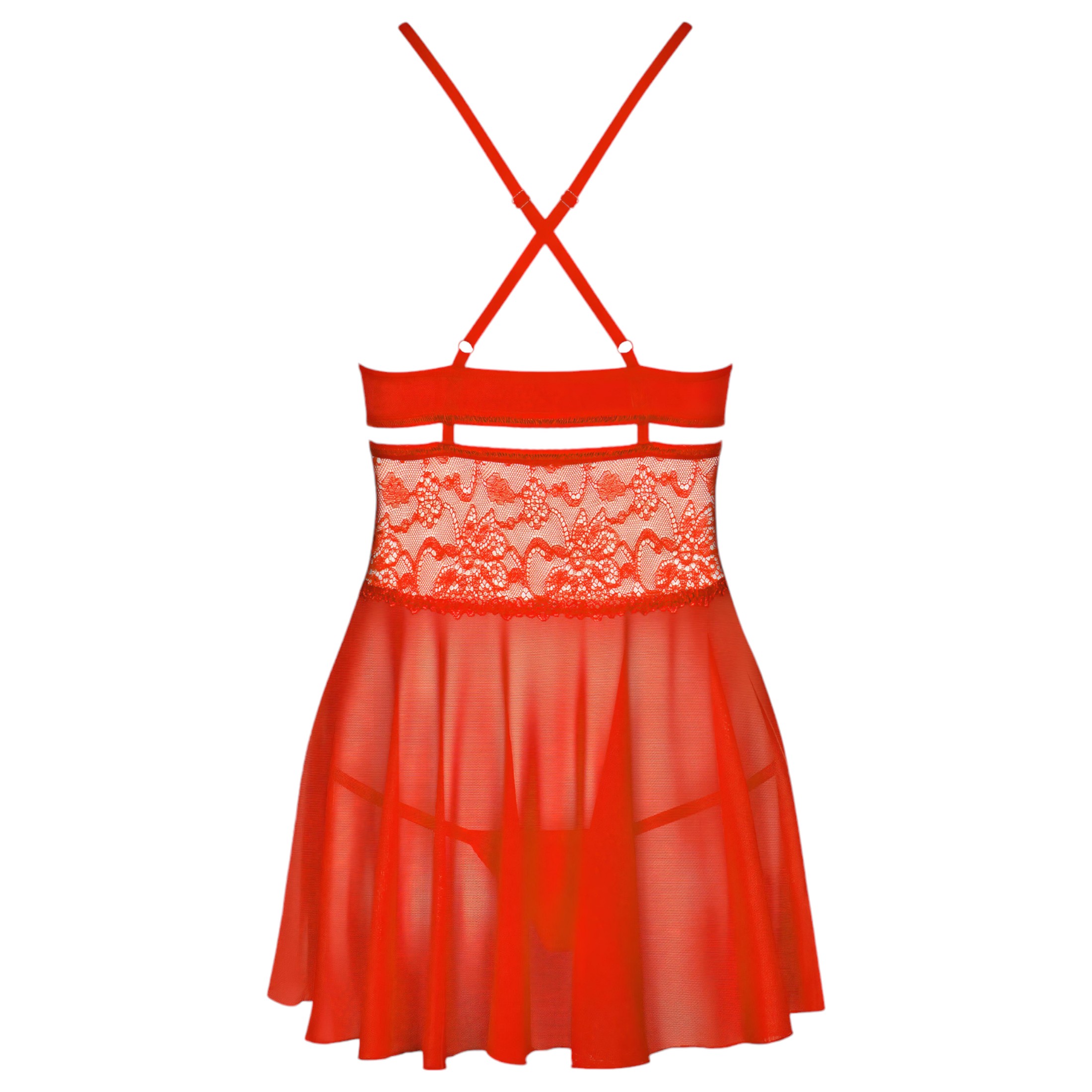 Obsessive 838-BAB-3 – pikáns csipkés babydoll és tanga (piros)