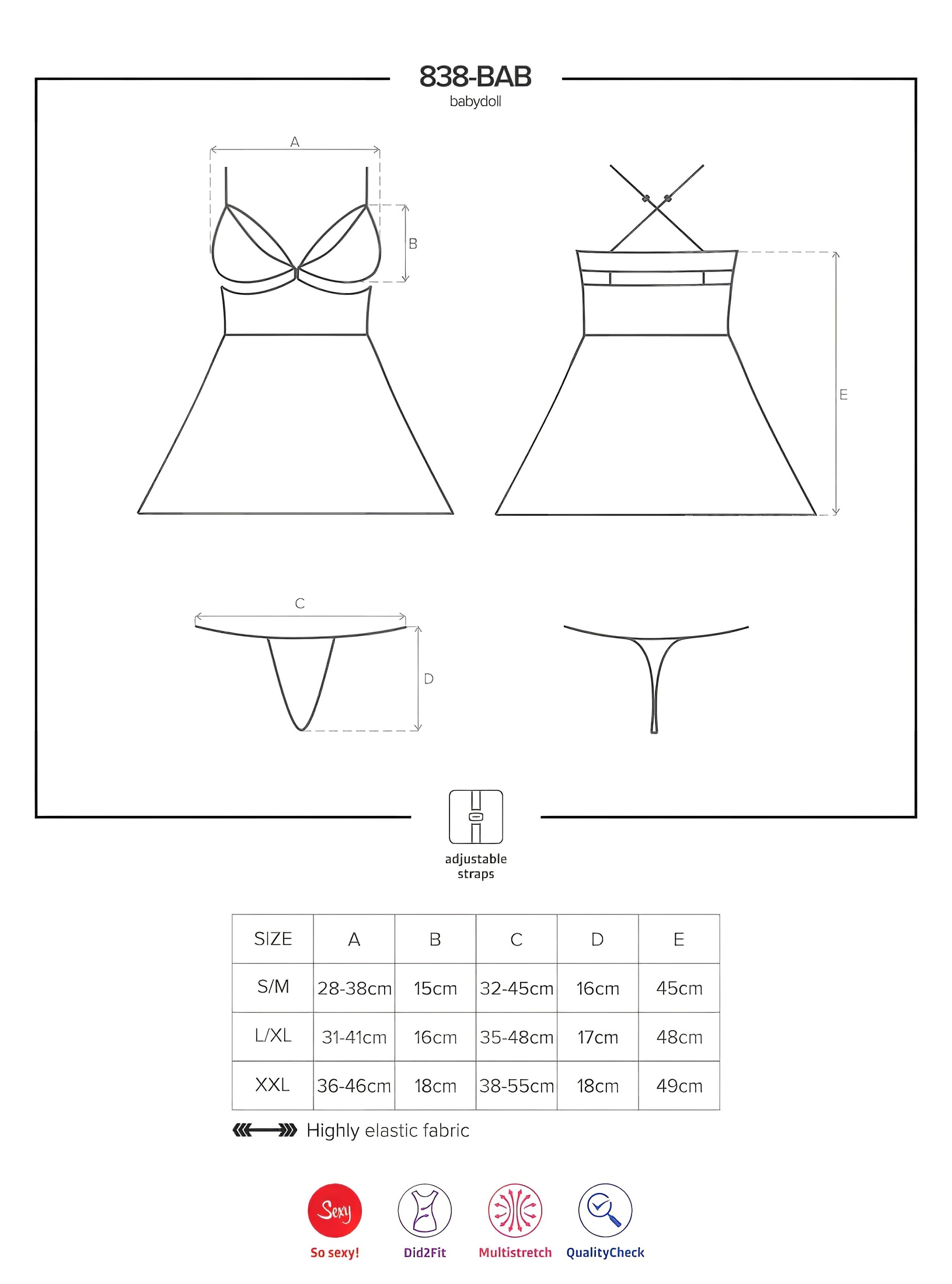 Obsessive 838-BAB-1 – áttetsző, csipkés babydoll szett (fekete)