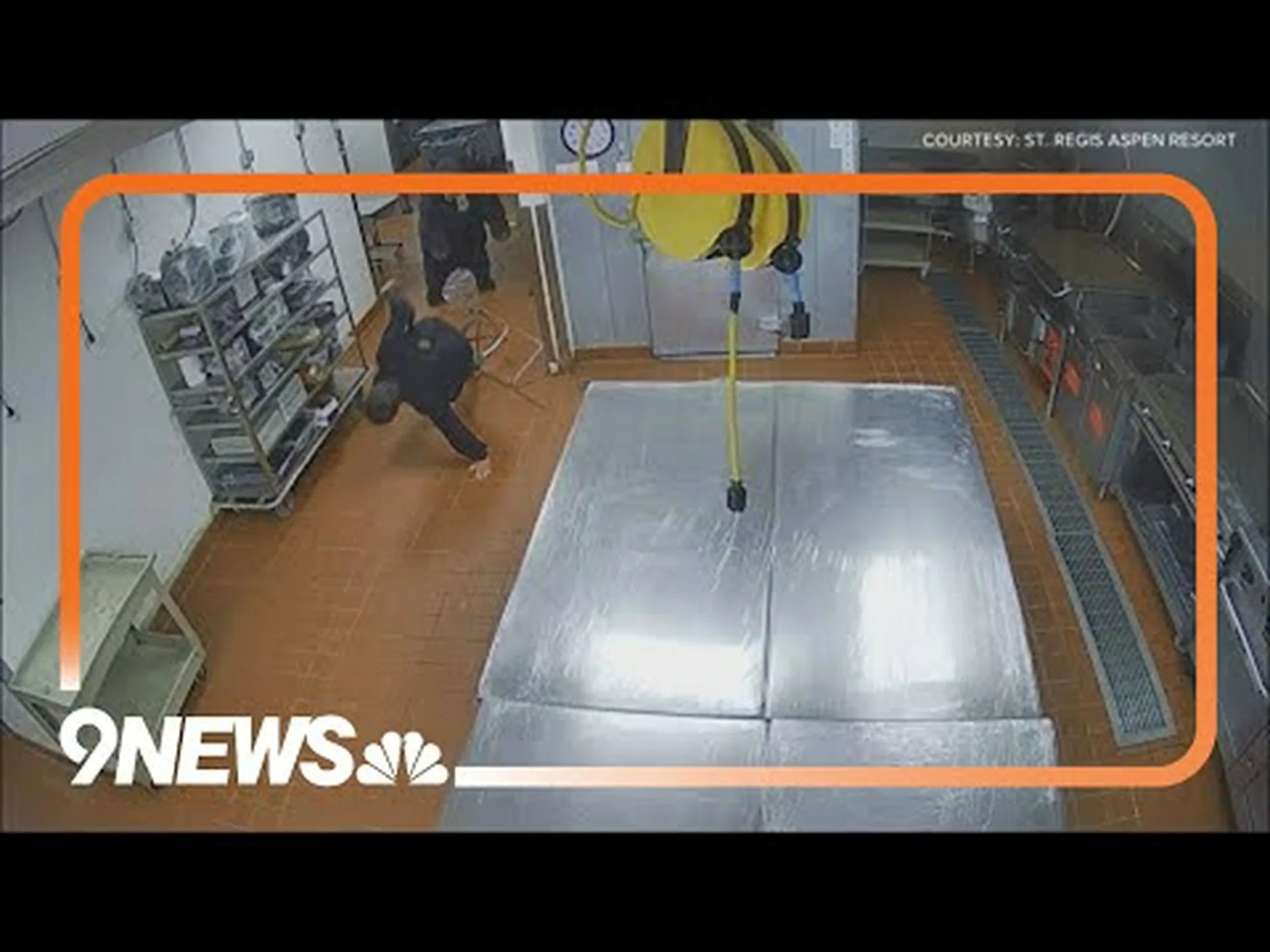 巨大なクマがホテルの警備員を突き飛ばす瞬間を捉えた防犯カメラの映像 巨大なクマがホテルの警備員を突き飛ばす瞬間を捉えた防犯カメラの映像