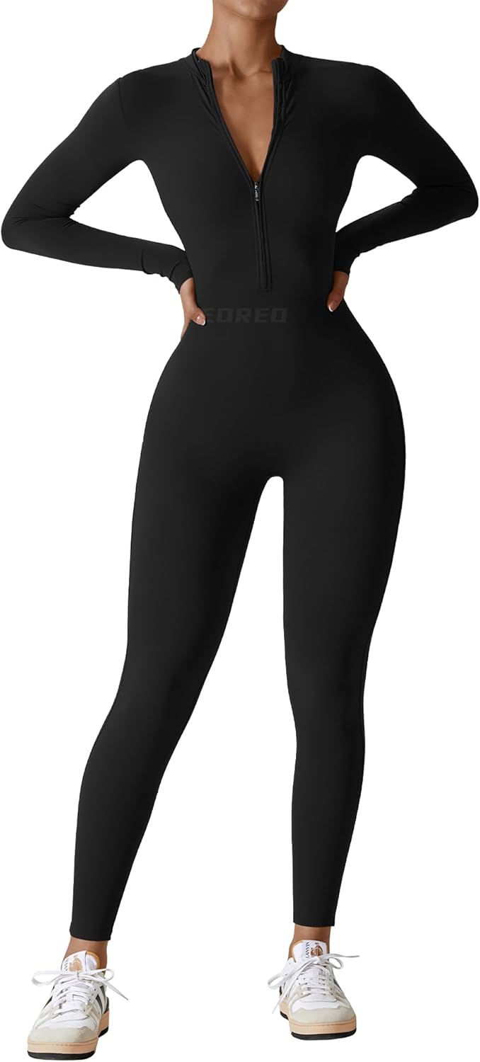 YEOREO Women Long Sleeve Workout Jumpsuit Zip Up Romper Bottom Pants Bodysuit Bodycon Sexy One Piece YEOREO Women Long Sleeve Workout Jumpsuit Zip Up Romper Bottom Pants Bodysuit Bodycon Sexy One Piece