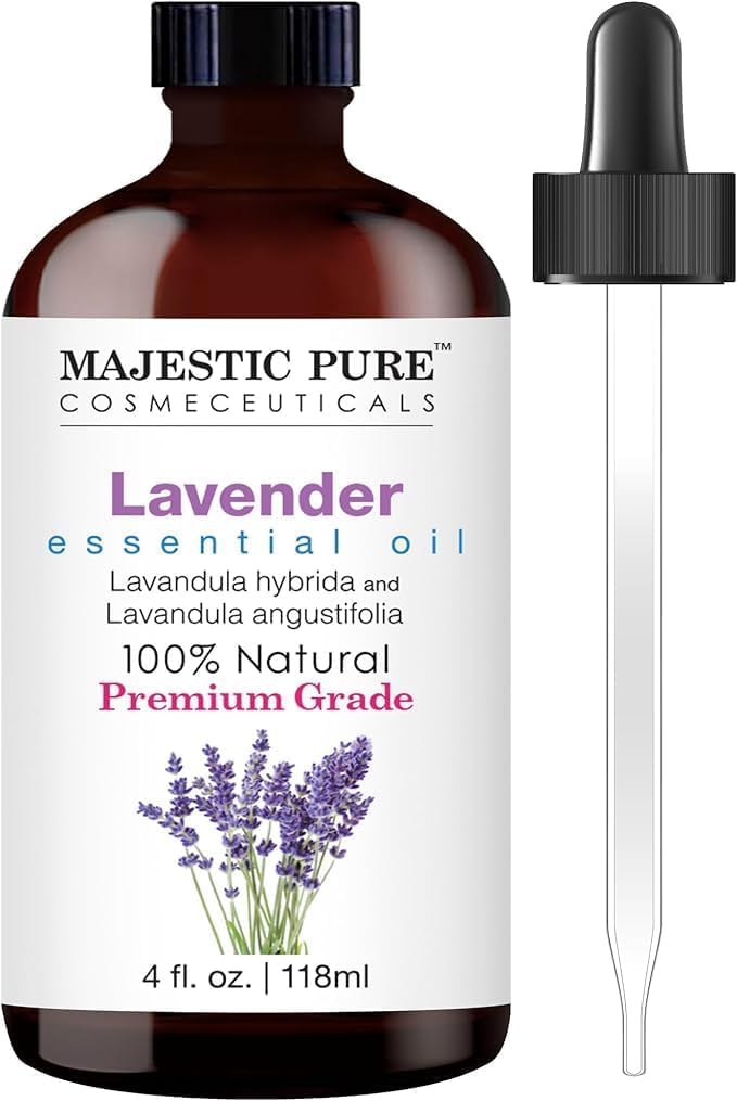 Majestic Pure Lavender Essential Oil with Glass Dropper | 100% Pure and Natural Lavender Oil | Premium Grade Essential Oils for Diffusers, Skin, Aromatherapy, Massage | 4 Fl Oz Majestic Pure Lavender Essential Oil with Glass Dropper | 100% Pure and Natural Lavender Oil | Premium Grade Essential Oils for Diffusers, Skin, Aromatherapy, Massage | 4 Fl Oz