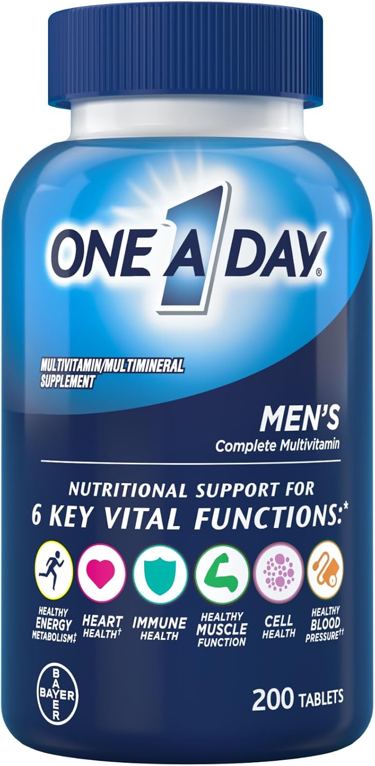 One A Day Men’s Multivitamin, Supplement Tablet with Vitamin A, C ,D, E and Zinc for Immune Health Support, Vitamin B12, Calcium, 200 count One A Day Men’s Multivitamin, Supplement Tablet with Vitamin A, C ,D, E and Zinc for Immune Health Support, Vitamin B12, Calcium, 200 count