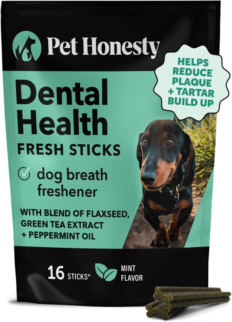 Pet Honesty Dental Health Fresh Sticks – Oral Hygiene Dental Sticks for Dogs – Dental Dog Chews – Freshen Dog Breath, Reduce Plaque + Tartar – 16 Sticks Pet Honesty Dental Health Fresh Sticks – Oral Hygiene Dental Sticks for Dogs – Dental Dog Chews – Freshen Dog Breath, Reduce Plaque + Tartar – 16 Sticks