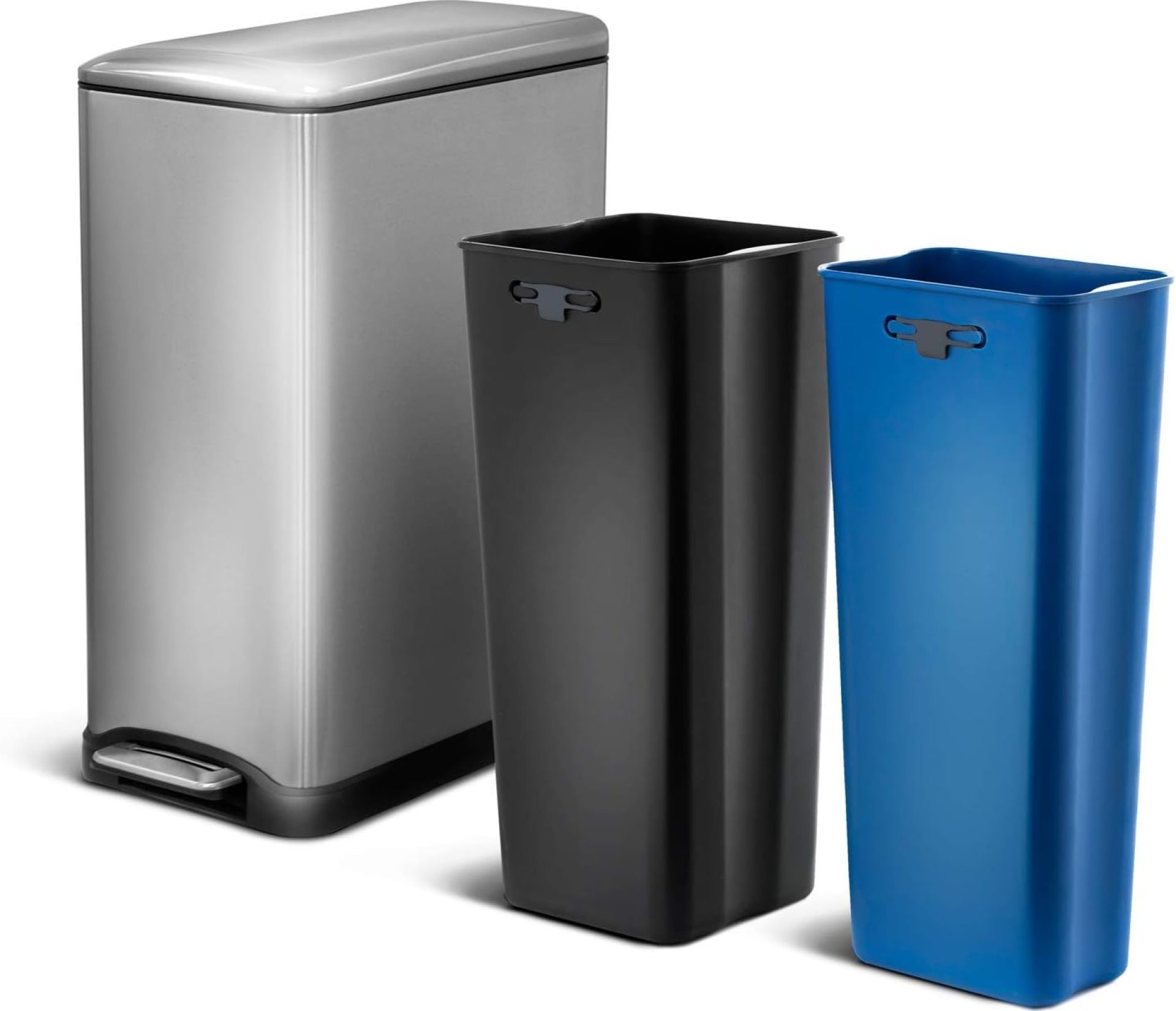 Home Zone Living 13 Gallon Slim Kitchen Trash Can with Dual Compartments for Recycling, Stainless Steel, Silver, 50 Liters Total, Gen 1 Home Zone Living 13 Gallon Slim Kitchen Trash Can with Dual Compartments for Recycling, Stainless Steel, Silver, 50 Liters Total, Gen 1