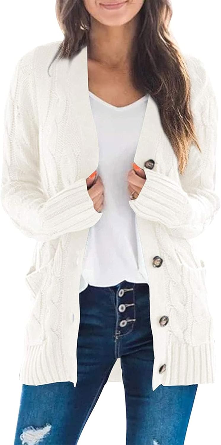 ZESICA Women’s 2024 Fall Casual Long Sleeve Button Down Open Front Cable Knit Cardigan Sweater Coat ZESICA Women’s 2024 Fall Casual Long Sleeve Button Down Open Front Cable Knit Cardigan Sweater Coat