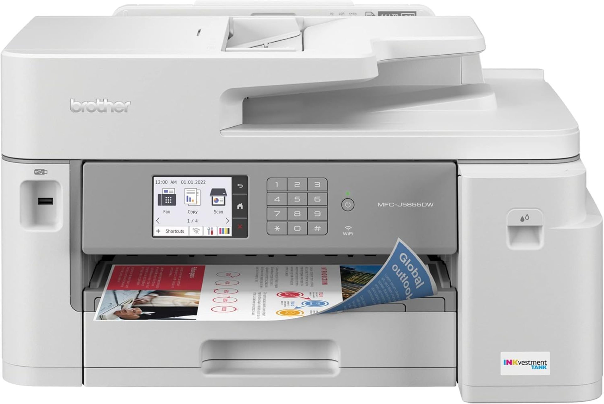 Brother MFC-J5855DW INKvestment Tank Color Inkjet All-in-One Printer with up to 1 Year of Ink in-box1 and to 11” x 17” Printing Capabilities, White Brother MFC-J5855DW INKvestment Tank Color Inkjet All-in-One Printer with up to 1 Year of Ink in-box1 and to 11” x 17” Printing Capabilities, White