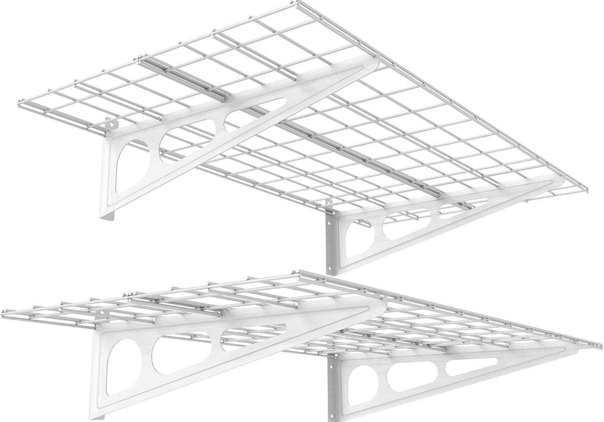 FLEXIMOUNTS 2-Pack 2x4ft 24-inch-by-48-inch Wall Shelf Garage Storage Rack Wall Mounted Floating Shelves, White FLEXIMOUNTS 2-Pack 2x4ft 24-inch-by-48-inch Wall Shelf Garage Storage Rack Wall Mounted Floating Shelves, White