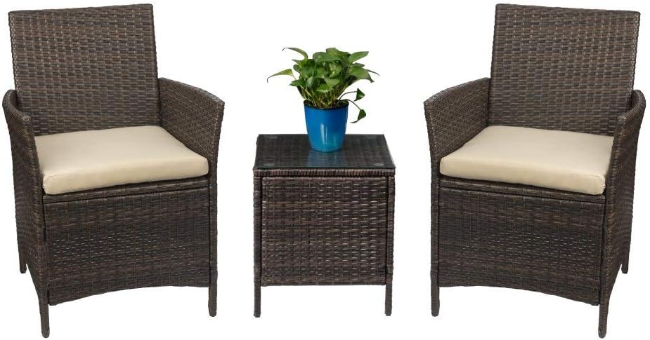 Devoko Patio Porch Furniture Sets 3 Pieces PE Rattan Wicker Chairs with Table Outdoor Garden Furniture Sets (Brown/Beige) Devoko Patio Porch Furniture Sets 3 Pieces PE Rattan Wicker Chairs with Table Outdoor Garden Furniture Sets (Brown/Beige)