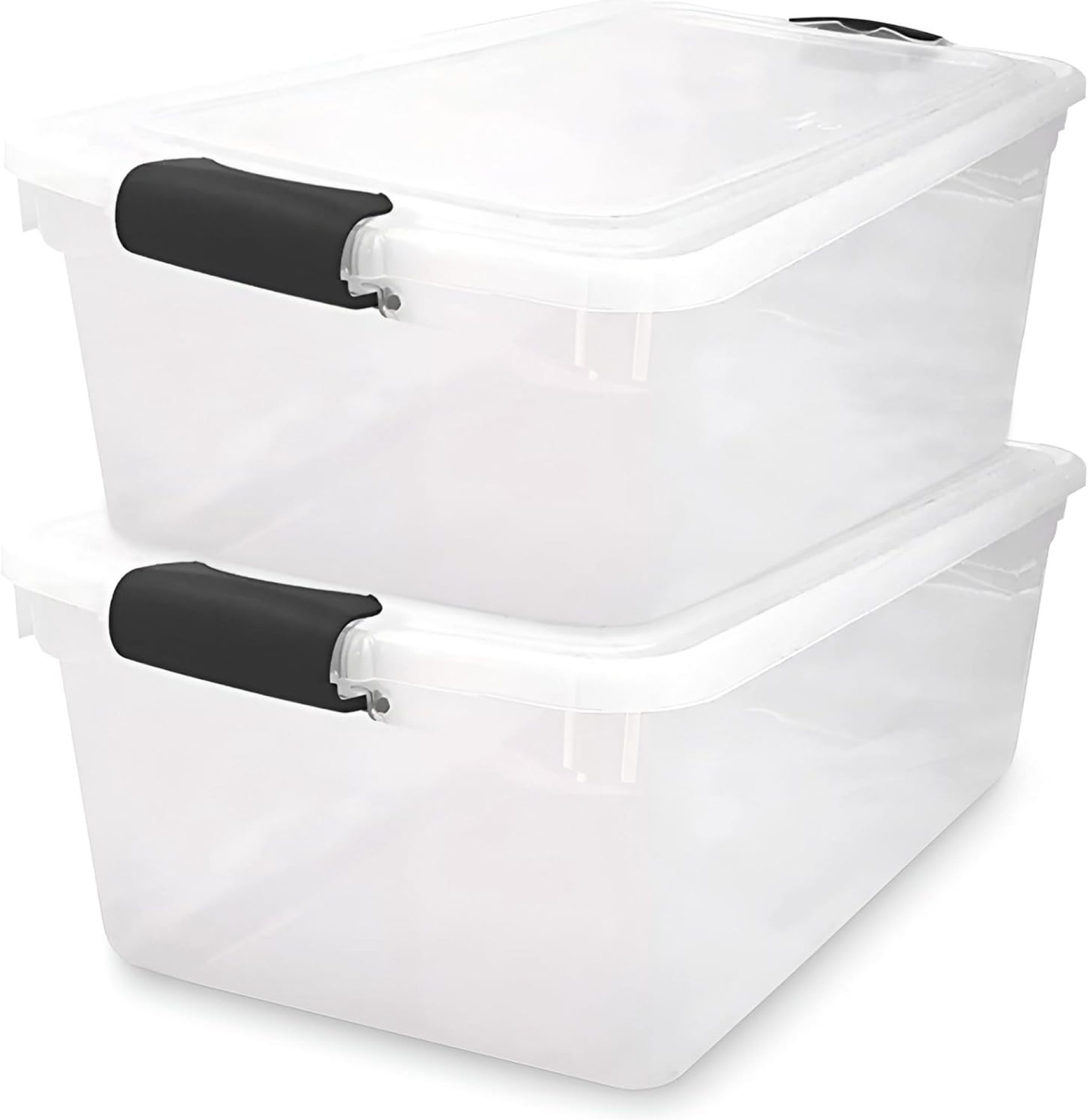 HOMZ 2-Pack Latching Lid, Large Clear Plastic Storage Bins with Lids, 64 Quart, Gray Latch HOMZ 2-Pack Latching Lid, Large Clear Plastic Storage Bins with Lids, 64 Quart, Gray Latch