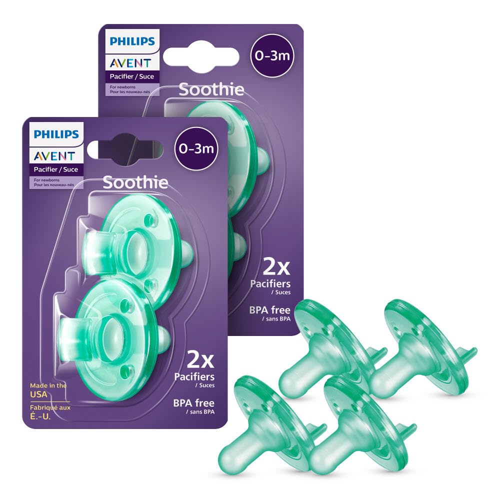 Philips Avent Soothie 0-3 Months Orthodontic Baby Pacifiers, 100% Silicone Pacifiers, One Piece, BPA-Free, Green, 4 Pack, Model SCF190/41 Philips Avent Soothie 0-3 Months Orthodontic Baby Pacifiers, 100% Silicone Pacifiers, One Piece, BPA-Free, Green, 4 Pack, Model SCF190/41