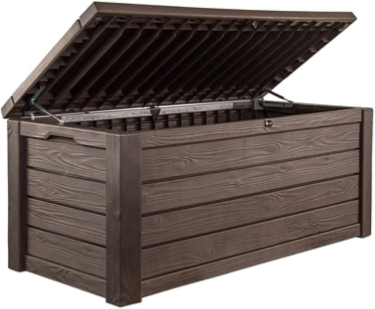Keter Outdoor Storage Deck Box, 150 Gallon Resin Patio Bin & Bench, Wood Grain, Brown Keter Outdoor Storage Deck Box, 150 Gallon Resin Patio Bin & Bench, Wood Grain, Brown