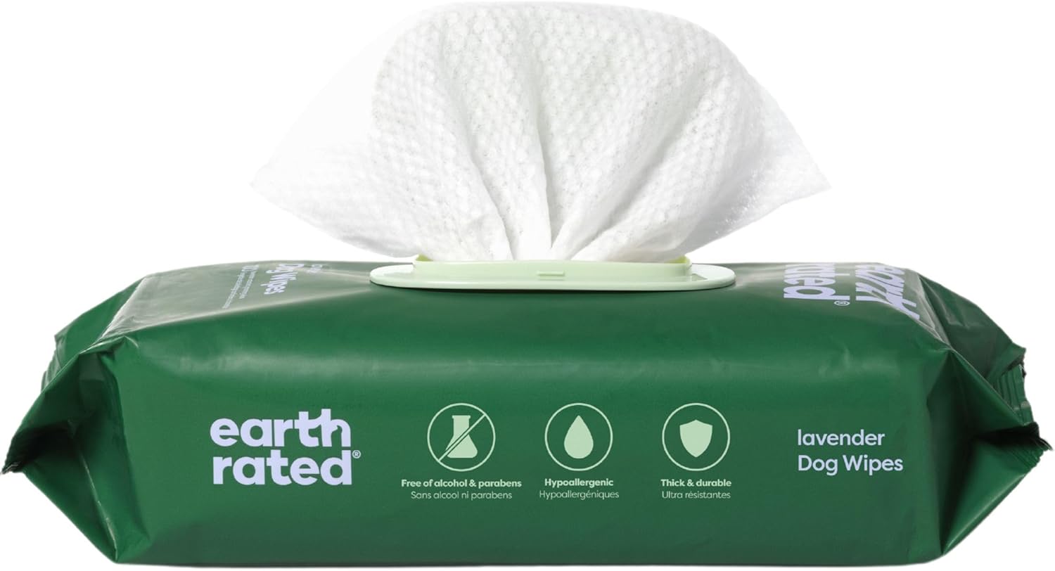 Earth Rated Hypoallergenic Dog Wipes, Cleaning and Odor-Controlling Grooming for Paws, Body, and Butt, Perfect for Puppy and Adult Dogs, Lavender Scent, 100 Count Earth Rated Hypoallergenic Dog Wipes, Cleaning and Odor-Controlling Grooming for Paws, Body, and Butt, Perfect for Puppy and Adult Dogs, Lavender Scent, 100 Count