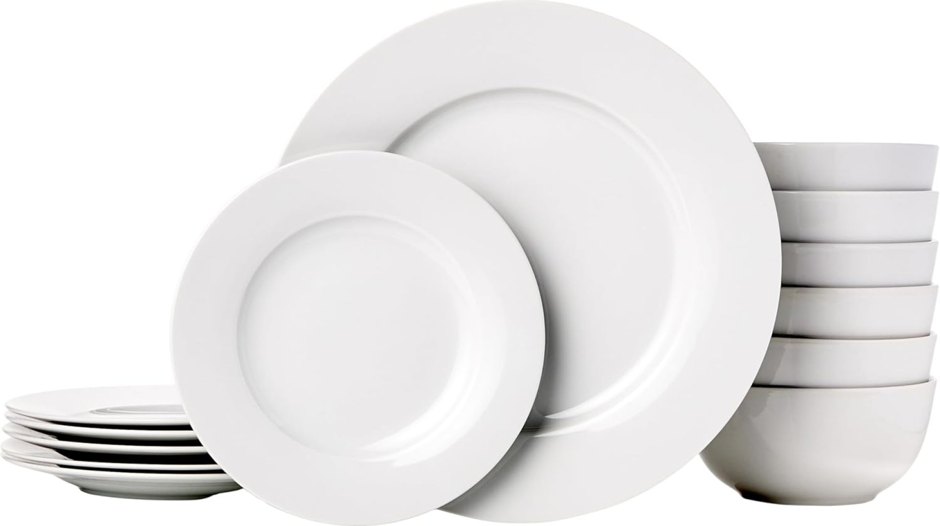 Amazon Basics 18-Piece White Dinnerware Set, Plates, Bowls, Service for 6 Amazon Basics 18-Piece White Dinnerware Set, Plates, Bowls, Service for 6