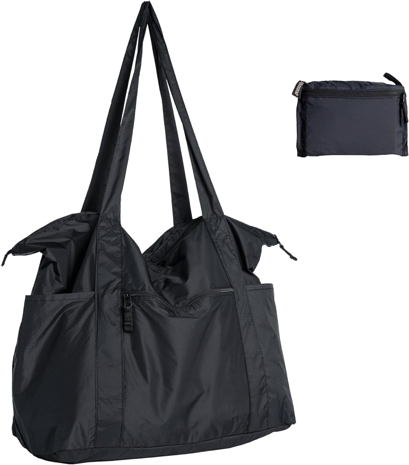 Foldable Lightweight Tote Bag Nylon for Travel Duffel,Polyester Packable Totes with Zipper, 23-28L Collapsible Compact Large for Women and Men,Black Foldable Lightweight Tote Bag Nylon for Travel Duffel,Polyester Packable Totes with Zipper, 23-28L Collapsible Compact Large for Women and Men,Black