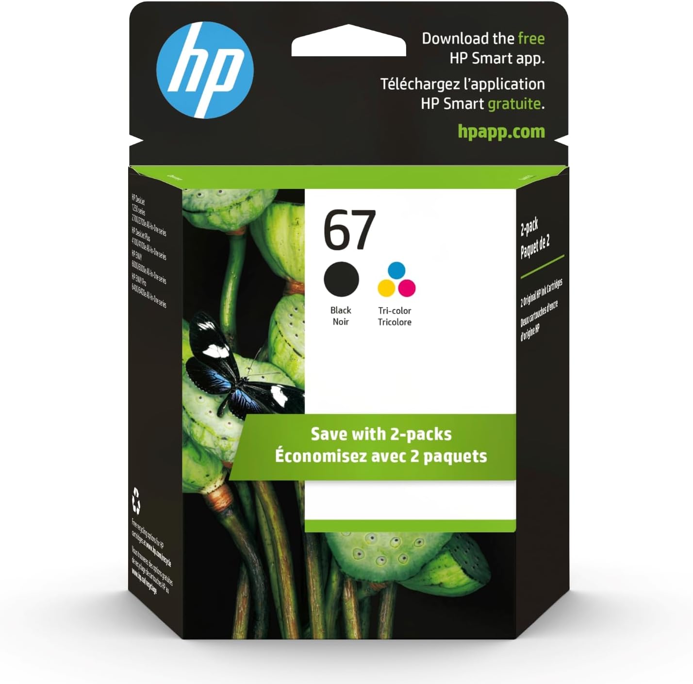 HP 67 Black/Tri-color Ink Cartridges (2 Pack) | Works with HP DeskJet 1255, 2700, 4100 Series, HP ENVY 6000, 6400 Series | Eligible for Instant Ink | 3YP29AN HP 67 Black/Tri-color Ink Cartridges (2 Pack) | Works with HP DeskJet 1255, 2700, 4100 Series, HP ENVY 6000, 6400 Series | Eligible for Instant Ink | 3YP29AN