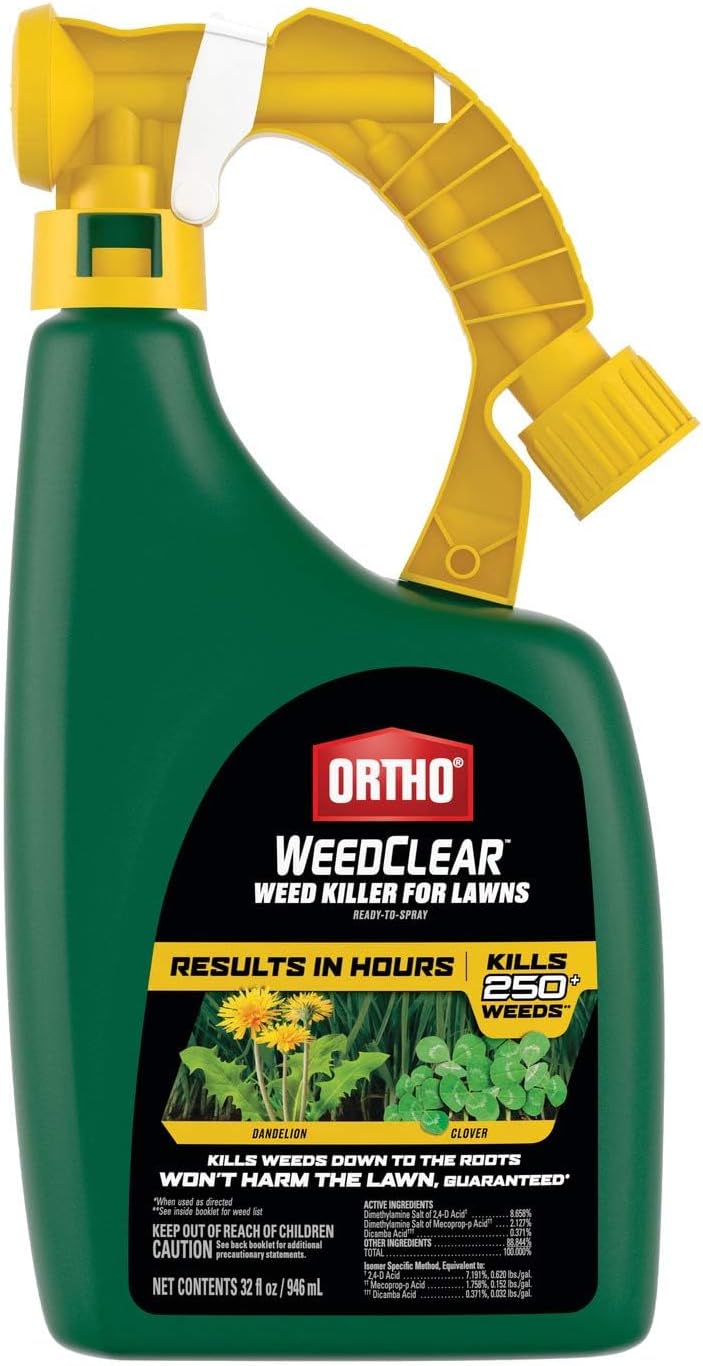 Ortho WeedClear Weed Killer for Lawns Ready-To-Spray: Treats up to 16,000 sq. ft., Won’t Harm Grass (When Used as Directed), Kills Dandelion & Clover, 32 oz. Ortho WeedClear Weed Killer for Lawns Ready-To-Spray: Treats up to 16,000 sq. ft., Won’t Harm Grass (When Used as Directed), Kills Dandelion & Clover, 32 oz.