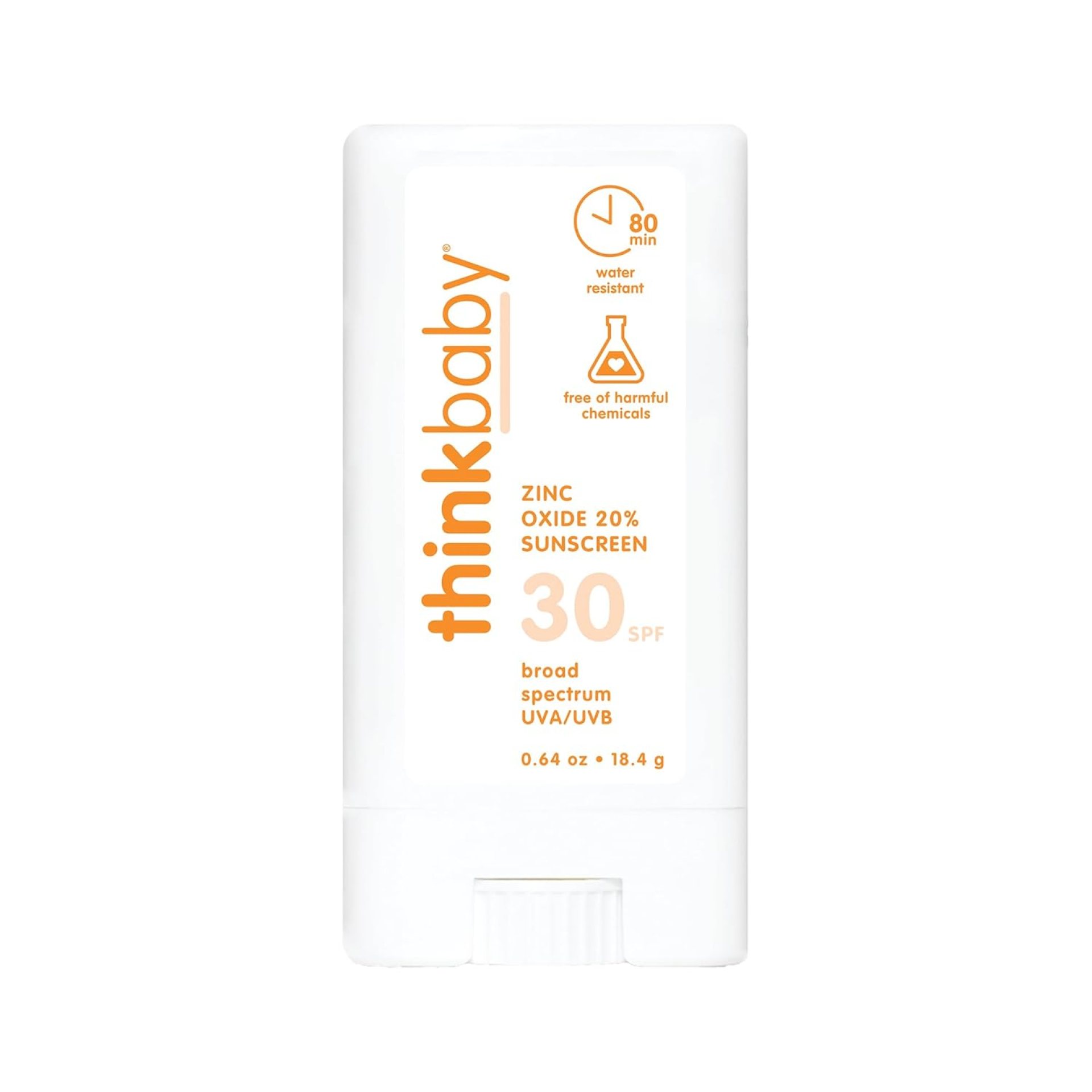 Thinkbaby SPF 30 Sunscreen Stick – Safe, Natural, Water Resistant Sun Cream for Babies, Kids & Adults – Mineral UVA/UVB Sun Protection – Reef Friendly Travel Stick, 0.64 oz Thinkbaby SPF 30 Sunscreen Stick – Safe, Natural, Water Resistant Sun Cream for Babies, Kids & Adults – Mineral UVA/UVB Sun Protection – Reef Friendly Travel Stick, 0.64 oz