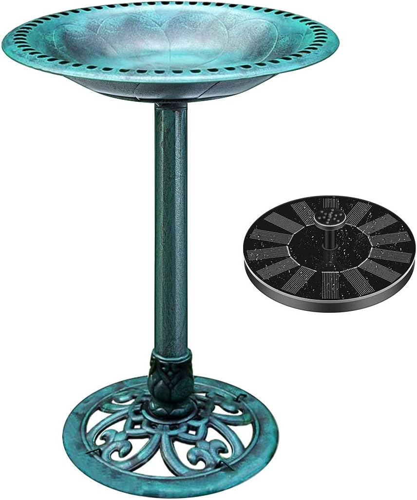 VIVOHOME Polyresin Antique Outdoor Green Garden Bird Bath and Solar Powered Round Pond Fountain Combo Set VIVOHOME Polyresin Antique Outdoor Green Garden Bird Bath and Solar Powered Round Pond Fountain Combo Set