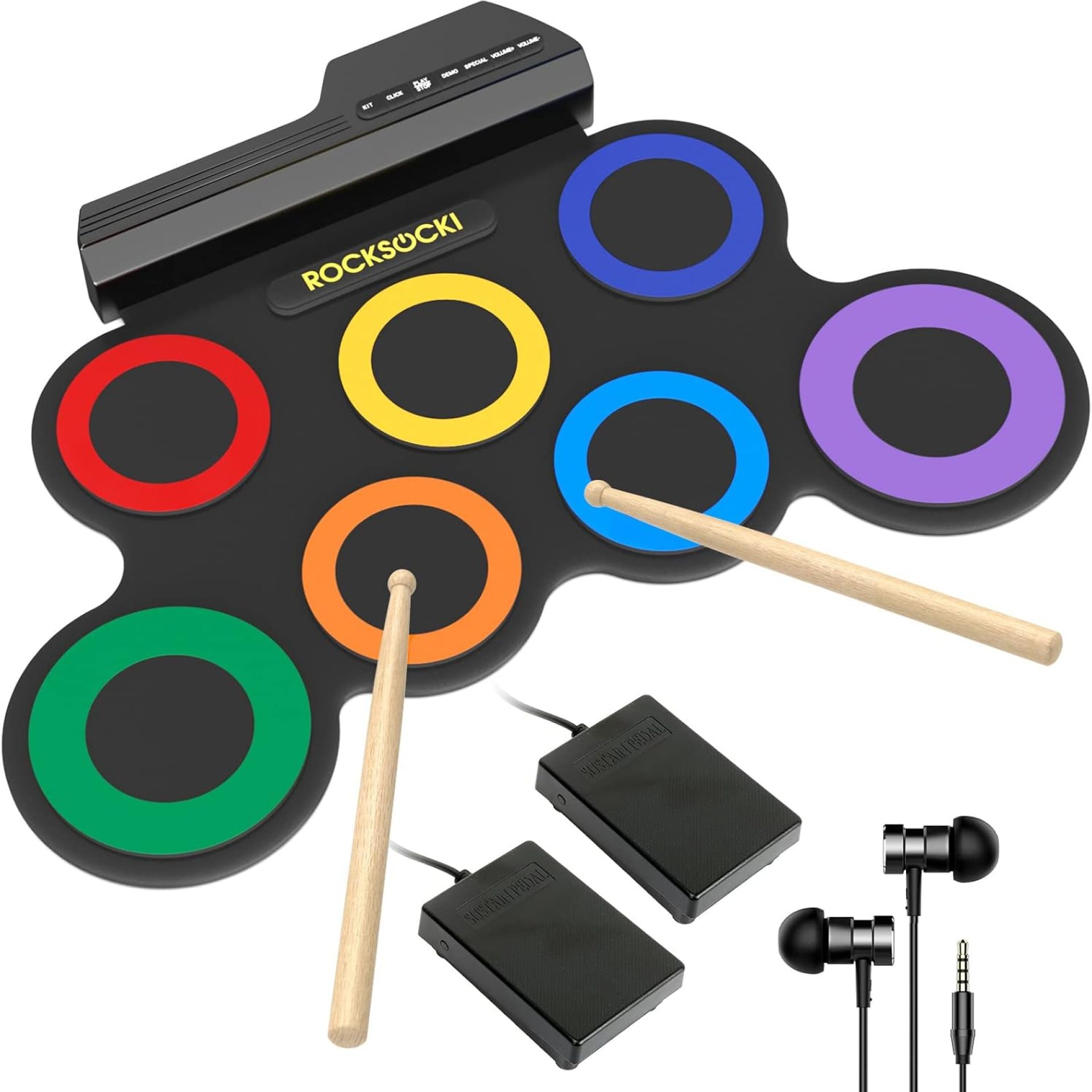 Electric Drum Set, 7-Pad Kids Electronic Drum Set with Headphone Included, Roll-up Drum Practice Pad, Great Holiday Xmas Birthday Gift for Kids Electric Drum Set, 7-Pad Kids Electronic Drum Set with Headphone Included, Roll-up Drum Practice Pad, Great Holiday Xmas Birthday Gift for Kids