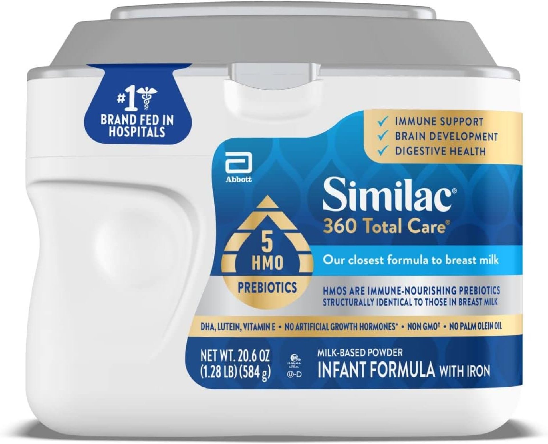 Similac 360 Total Care Infant Formula, Has 5 HMO Prebiotics, Our Closest Prebiotic Blend to Breast Milk, Non-GMO, Baby Formula Powder, 20.6-oz Tub Similac 360 Total Care Infant Formula, Has 5 HMO Prebiotics, Our Closest Prebiotic Blend to Breast Milk, Non-GMO, Baby Formula Powder, 20.6-oz Tub