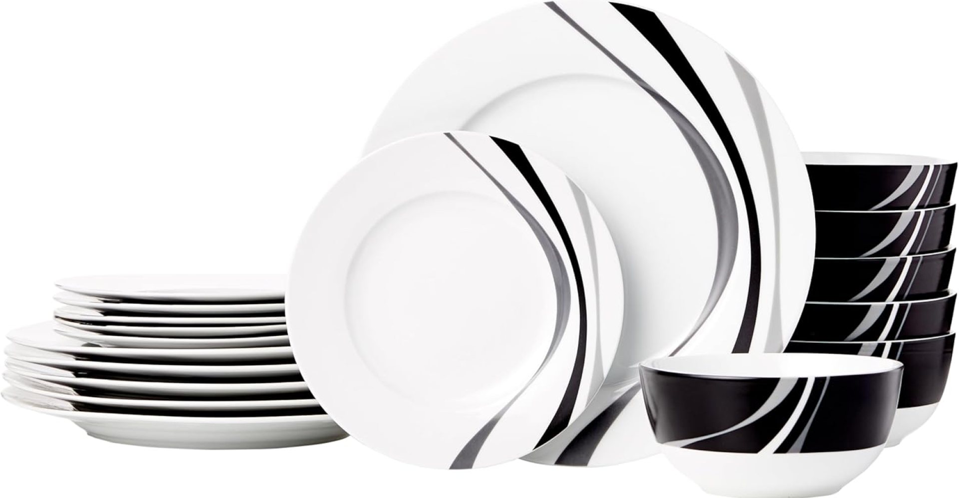 Amazon Basics 18 Pieces Dinnerware Sets, Dishes, Plates and Bowls, Service for 6, Swirl Amazon Basics 18 Pieces Dinnerware Sets, Dishes, Plates and Bowls, Service for 6, Swirl