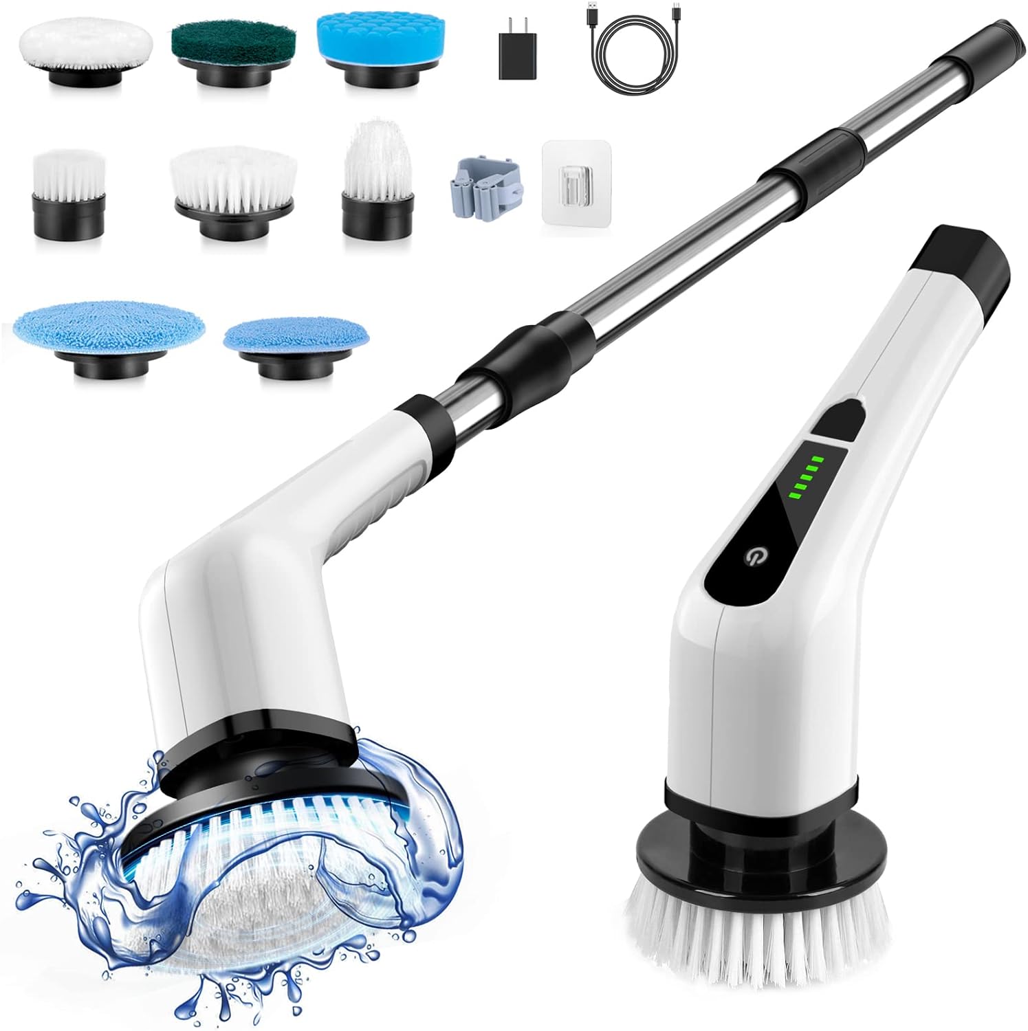 Electric Spin Scrubber, Cordless Cleaning Brush Scrubber for Home, 400RPM/Mins-8 Replaceable Brush Heads-90Mins Work Time, 3 Adjustable Size, 2 Speeds for Bathroom Shower Bathtub Glass Car Electric Spin Scrubber, Cordless Cleaning Brush Scrubber for Home, 400RPM/Mins-8 Replaceable Brush Heads-90Mins Work Time, 3 Adjustable Size, 2 Speeds for Bathroom Shower Bathtub Glass Car