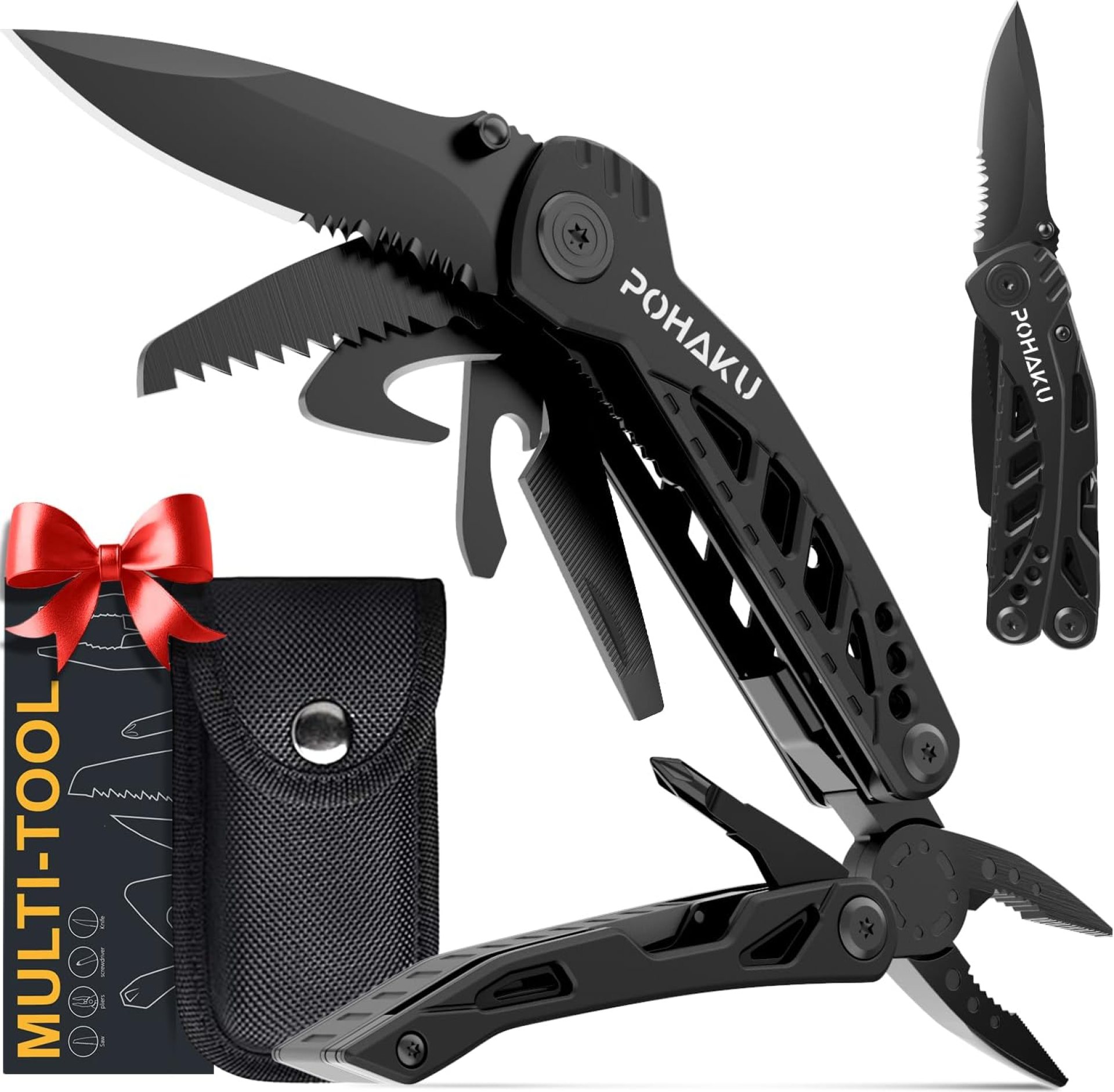Pohaku Multitool Knife, Pohaku 13 in 1 Pocket Multitool, Multi Tool with 3″ Large Blade, Safety Locking Design, Spring-Action Plier, Durable Nylon Sheath for Outdoor, Camping, Fishing, Survival,Hiking Pohaku Multitool Knife, Pohaku 13 in 1 Pocket Multitool, Multi Tool with 3″ Large Blade, Safety Locking Design, Spring-Action Plier, Durable Nylon Sheath for Outdoor, Camping, Fishing, Survival,Hiking