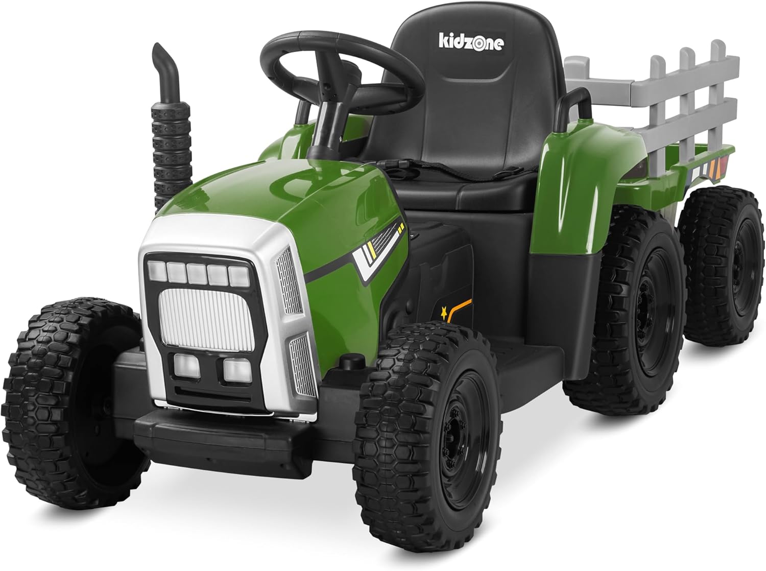 Kidzone 12V7AH Premium Version w/EVA Treaded Tires Dual 35W Motors Boost Power Torque Remote Control Electric Tractor w/Trailer Toddler Ride On Toy 3-Gear-Shift, 7-LED Lights Bluetooth, Dark Green Kidzone 12V7AH Premium Version w/EVA Treaded Tires Dual 35W Motors Boost Power Torque Remote Control Electric Tractor w/Trailer Toddler Ride On Toy 3-Gear-Shift, 7-LED Lights Bluetooth, Dark Green