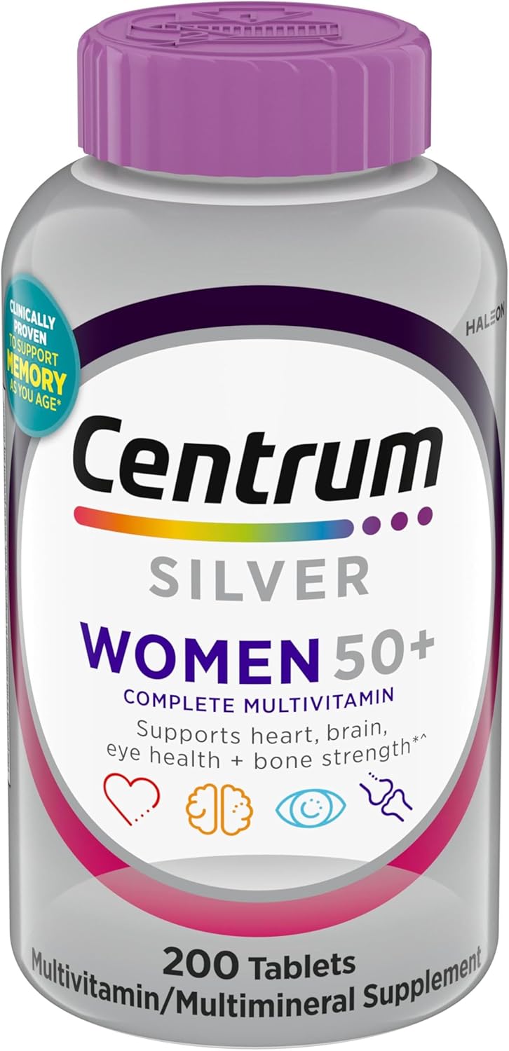 Centrum Silver Women’s Multivitamin for Women 50 Plus, Multivitamin/Multimineral Supplement with Vitamin D3, B Vitamins, Non-GMO Ingredients, Supports Memory and Cognition in Older Adults – 200 Ct Centrum Silver Women’s Multivitamin for Women 50 Plus, Multivitamin/Multimineral Supplement with Vitamin D3, B Vitamins, Non-GMO Ingredients, Supports Memory and Cognition in Older Adults – 200 Ct