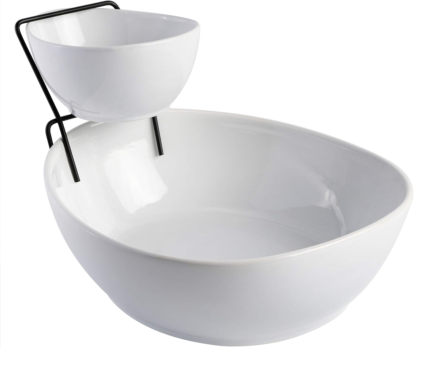 Gibson Home Gracious Dining Dinnerware, 3pc Chip & Dip Set with Metal Rack, White, 101989.03 milliliters Gibson Home Gracious Dining Dinnerware, 3pc Chip & Dip Set with Metal Rack, White, 101989.03 milliliters