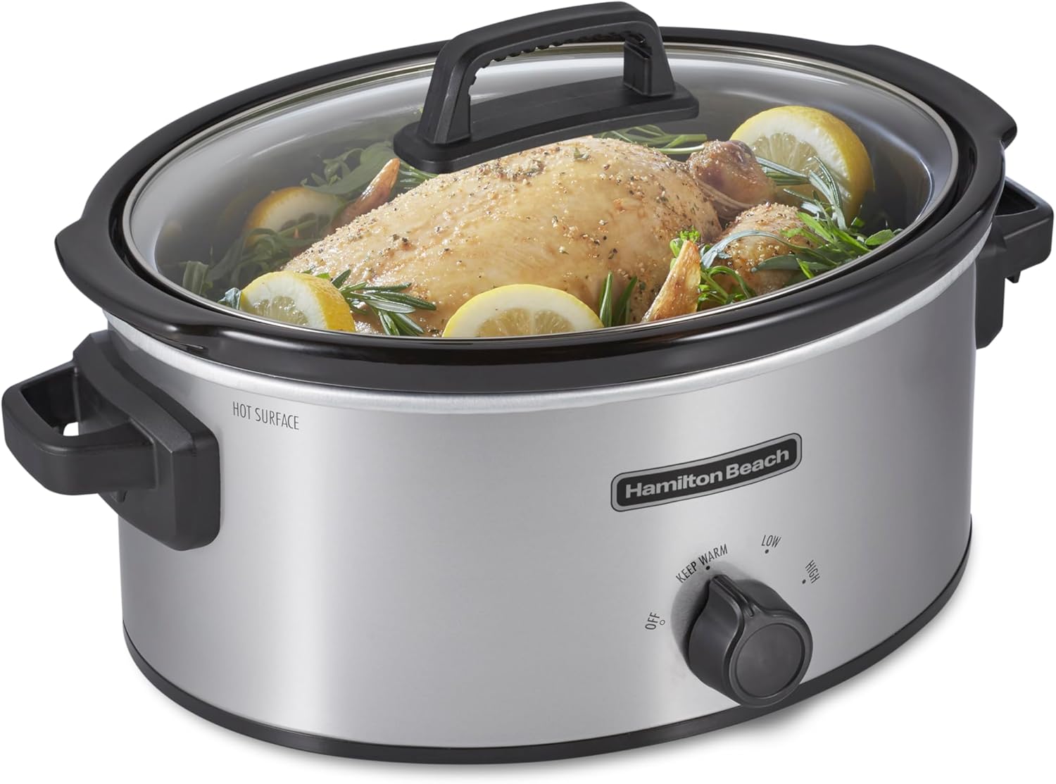 Hamilton Beach 6-Quart Slow Cooker with 3 Cooking Settings, Dishwasher-Safe Stoneware Crock & Glass Lid, Silver (33665G) Hamilton Beach 6-Quart Slow Cooker with 3 Cooking Settings, Dishwasher-Safe Stoneware Crock & Glass Lid, Silver (33665G)