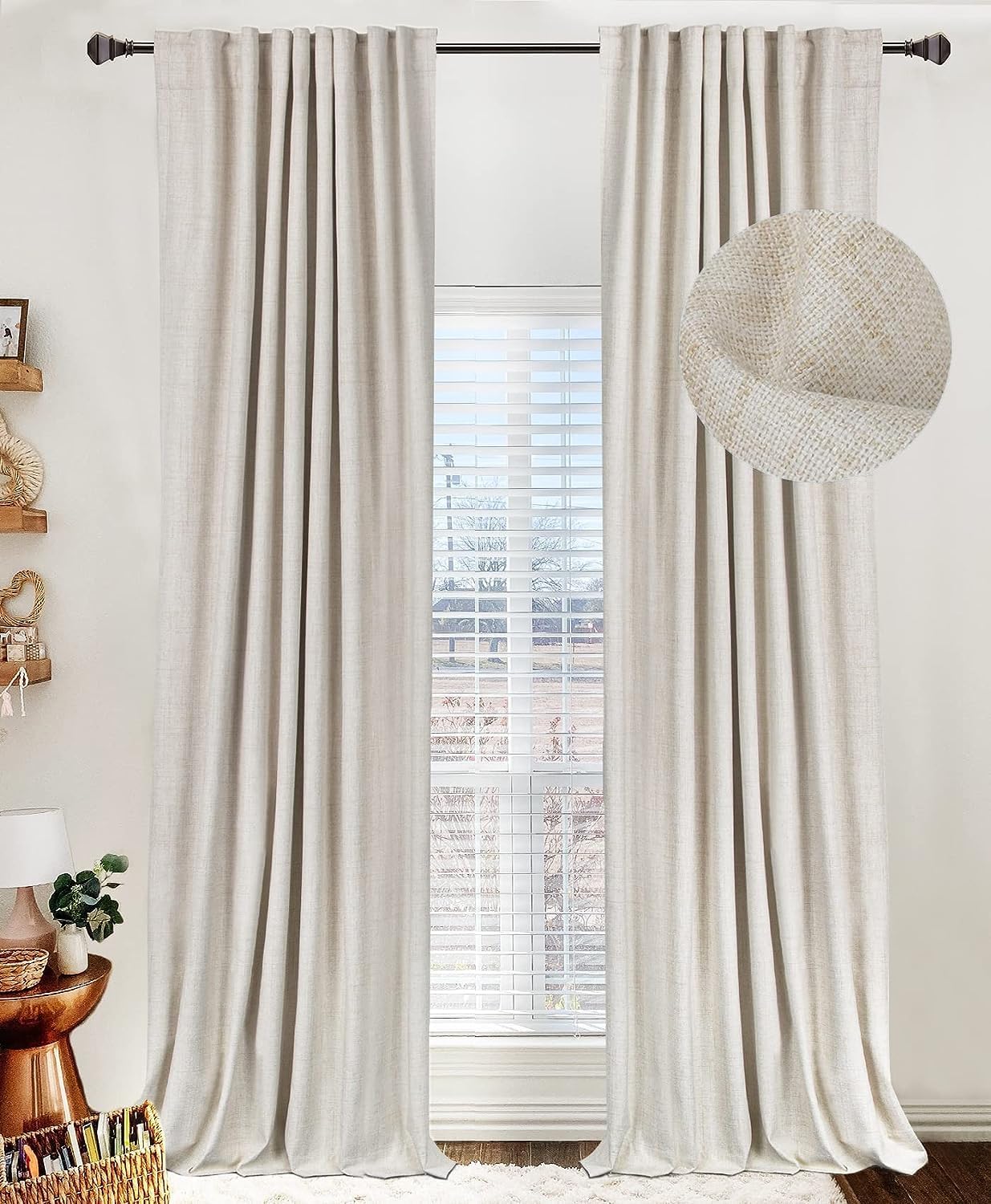 100% Blackout Shield Linen Blackout Curtains for Bedroom 84 Inches Long, Back Tab/Rod Pocket Living Room Drapes, Thermal Insulated Blackout Curtains 2 Panels Set, 50″ W x 84″ L, Cream 100% Blackout Shield Linen Blackout Curtains for Bedroom 84 Inches Long, Back Tab/Rod Pocket Living Room Drapes, Thermal Insulated Blackout Curtains 2 Panels Set, 50″ W x 84″ L, Cream