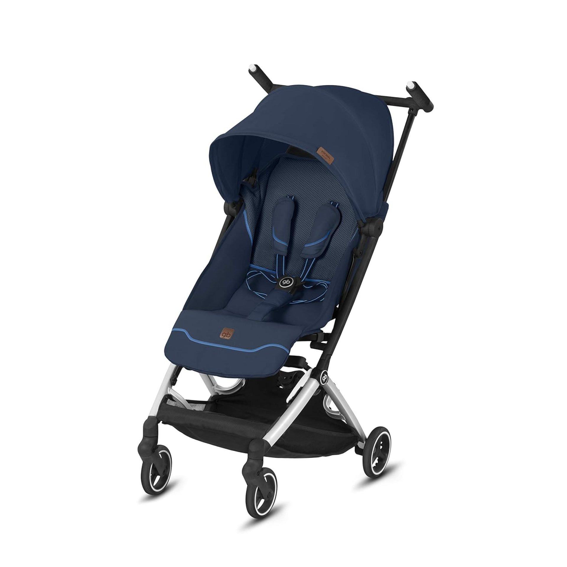 gb Pockit+ All City, Ultra Compact Lightweight Travel Stroller with Front Wheel Suspension, Full Canopy, and Reclining Seat in Night Blue gb Pockit+ All City, Ultra Compact Lightweight Travel Stroller with Front Wheel Suspension, Full Canopy, and Reclining Seat in Night Blue